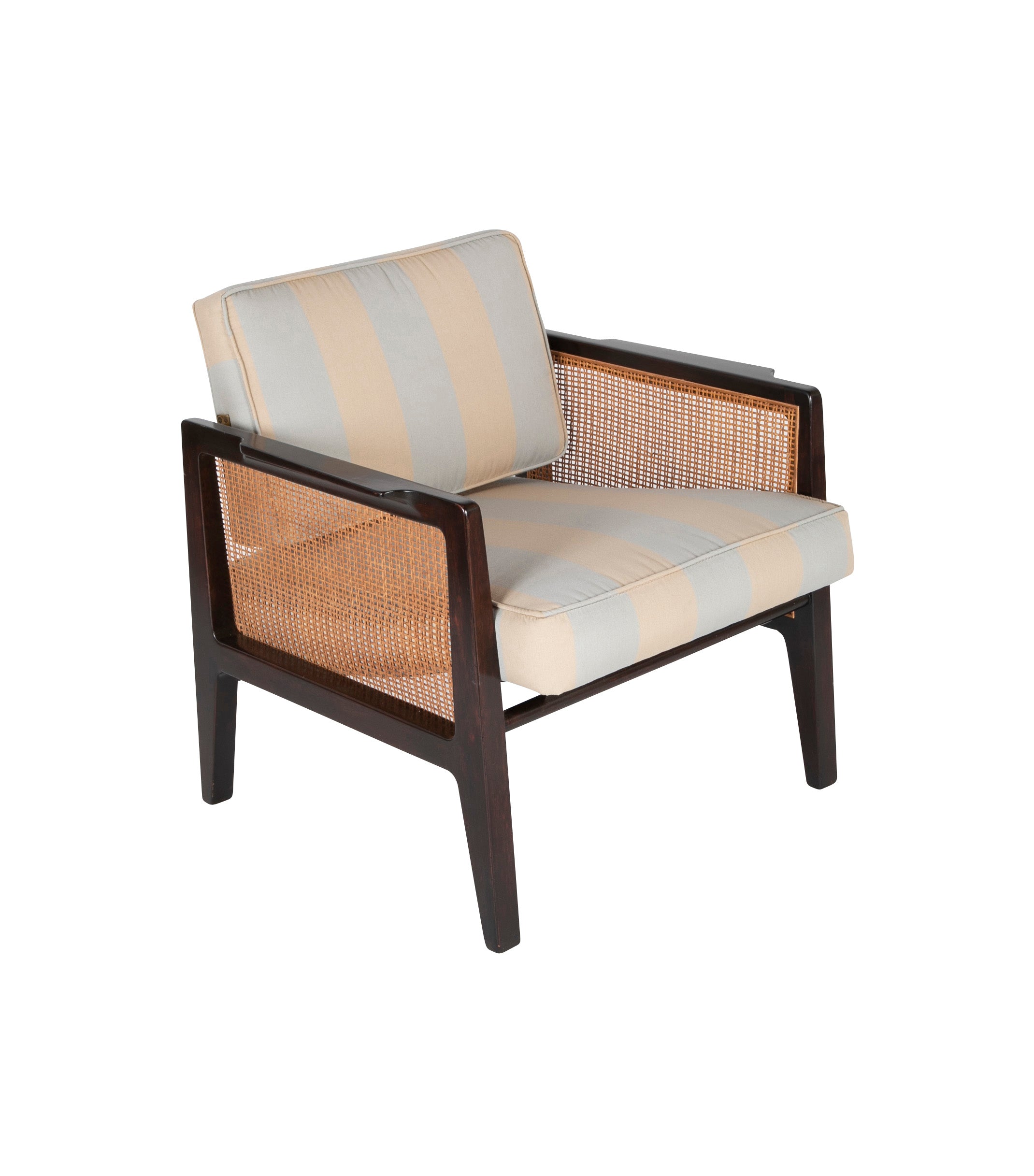 Caned and Ebonized Arm Chair Designed by Edward Wormley