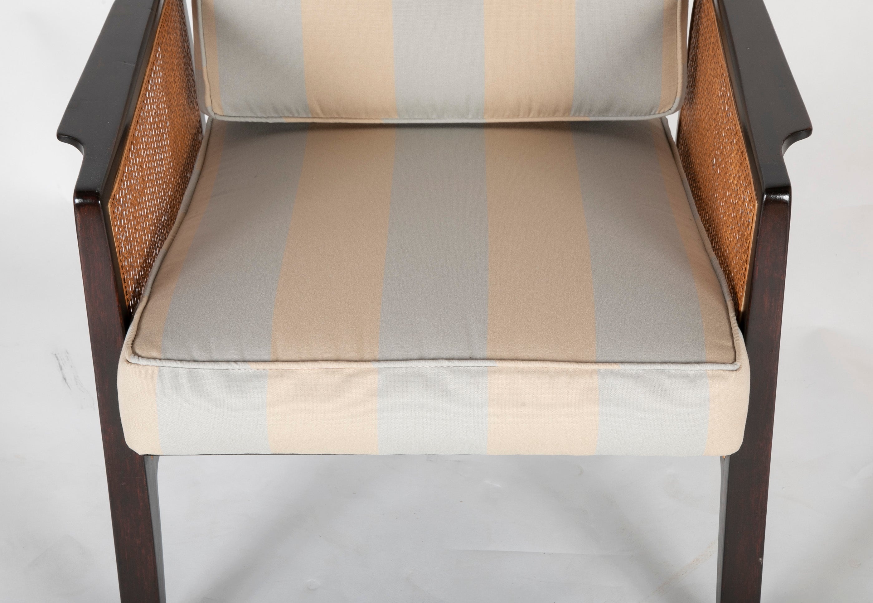 Caned and Ebonized Arm Chair Designed by Edward Wormley