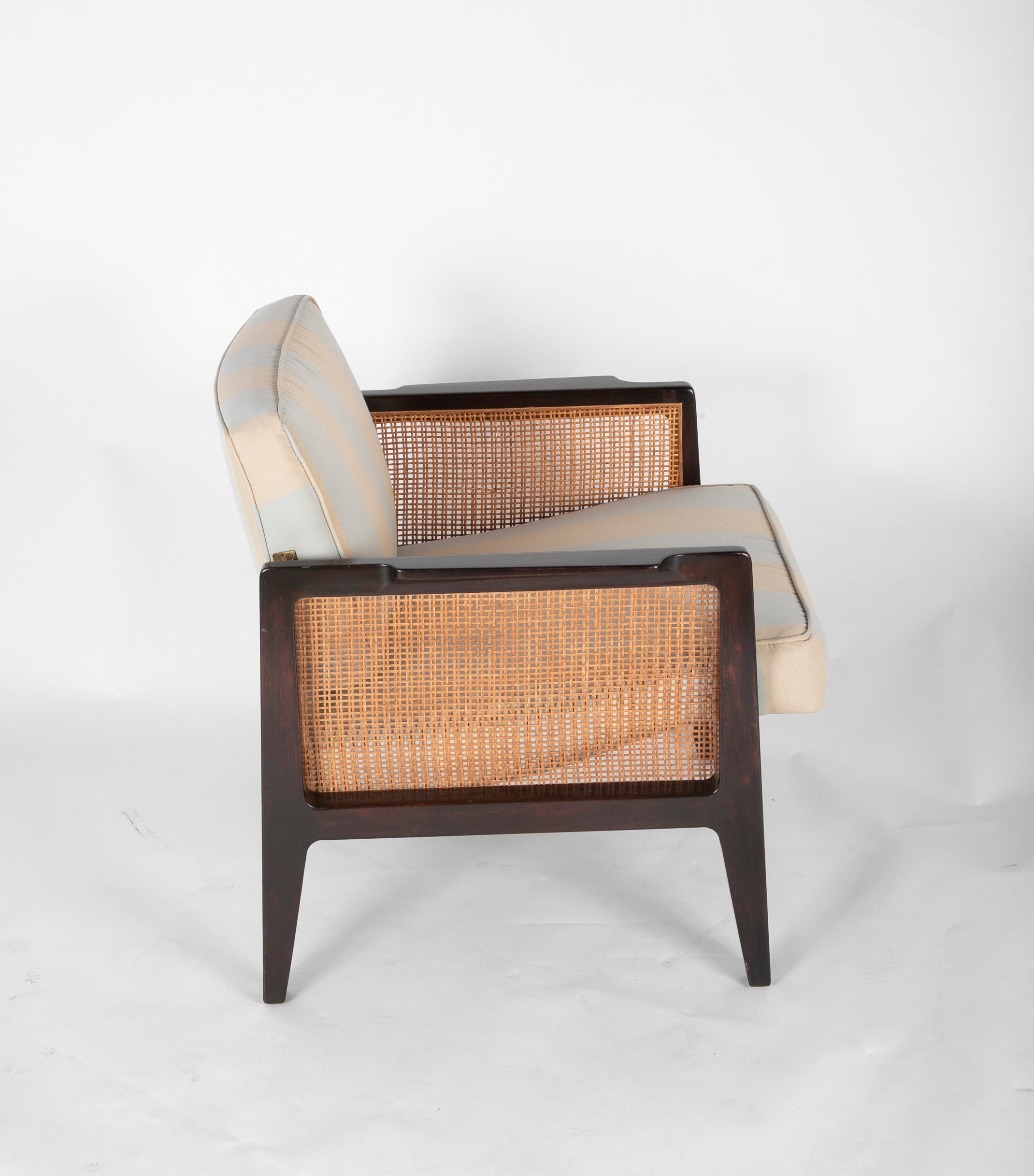 Caned and Ebonized Arm Chair Designed by Edward Wormley