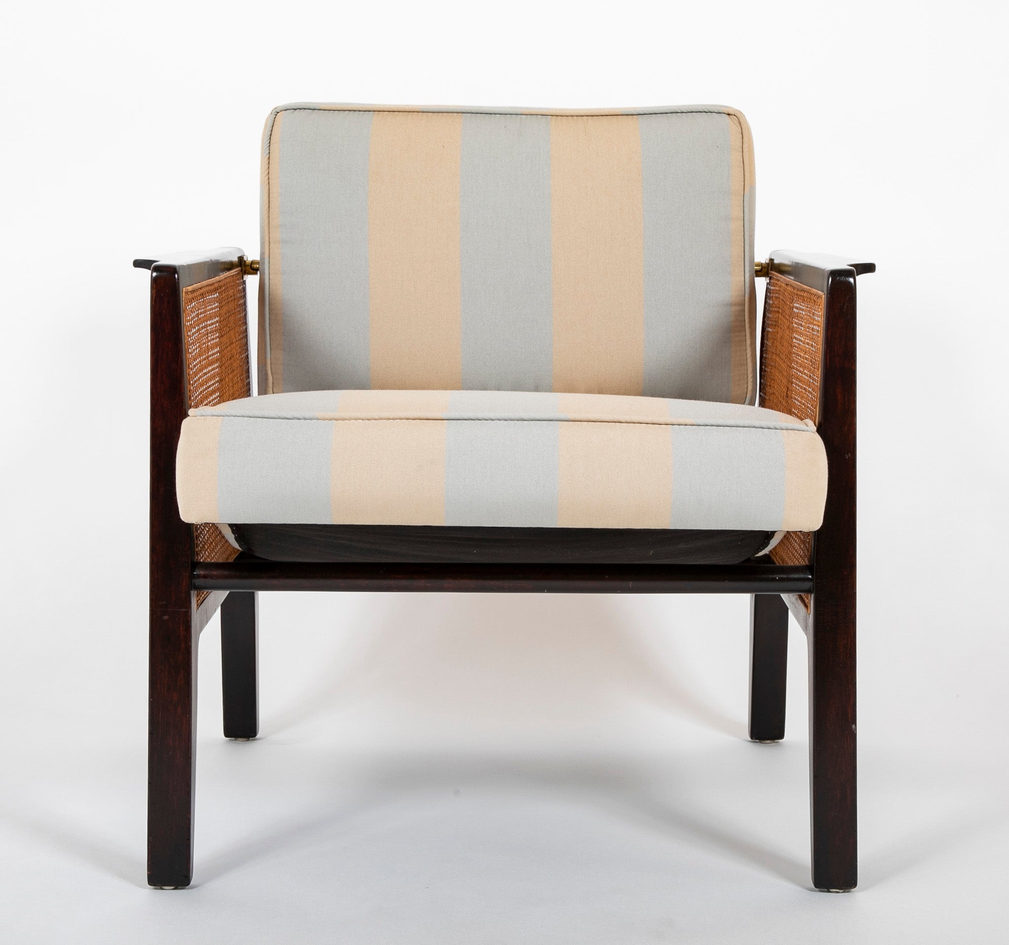 Caned and Ebonized Arm Chair Designed by Edward Wormley
