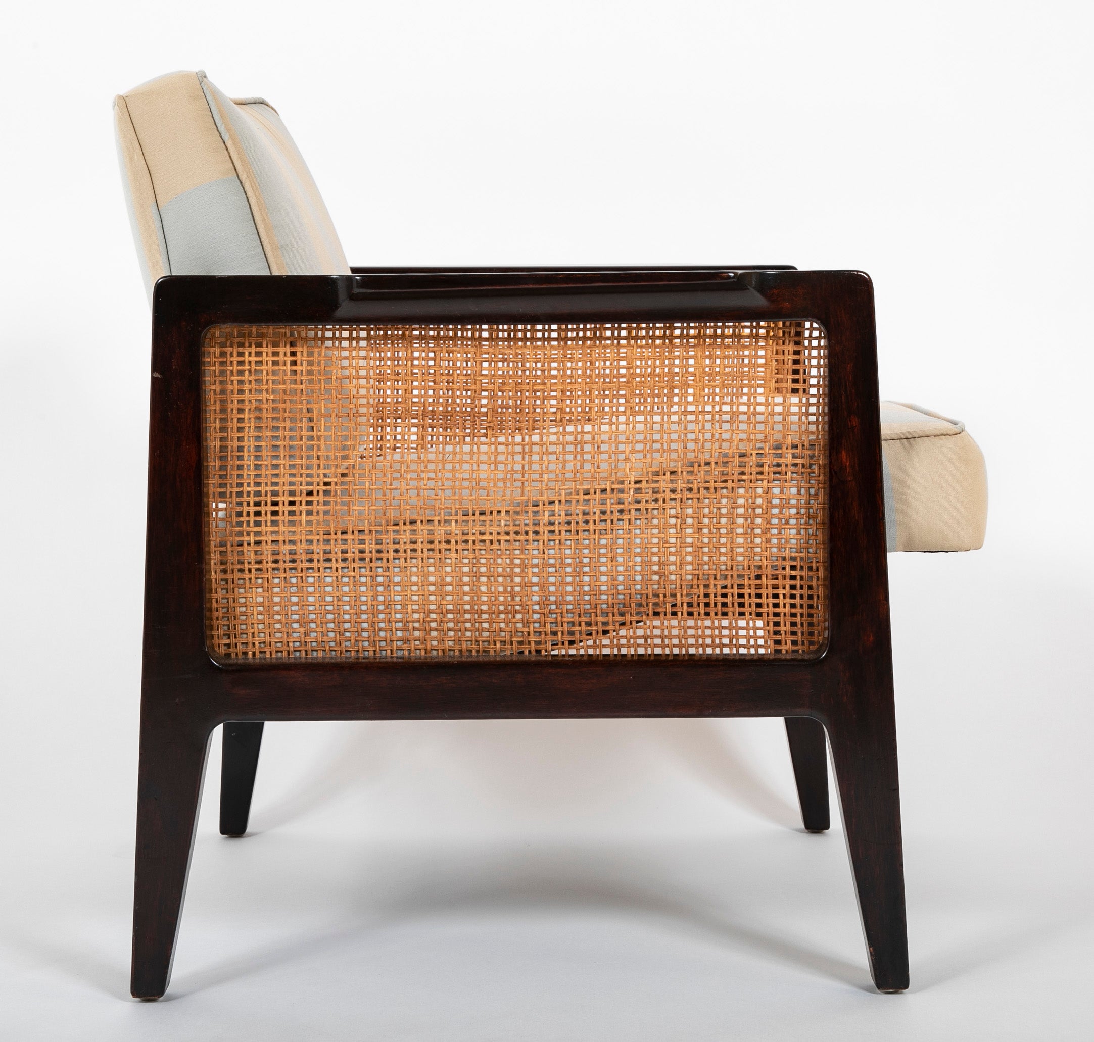 Caned and Ebonized Arm Chair Designed by Edward Wormley