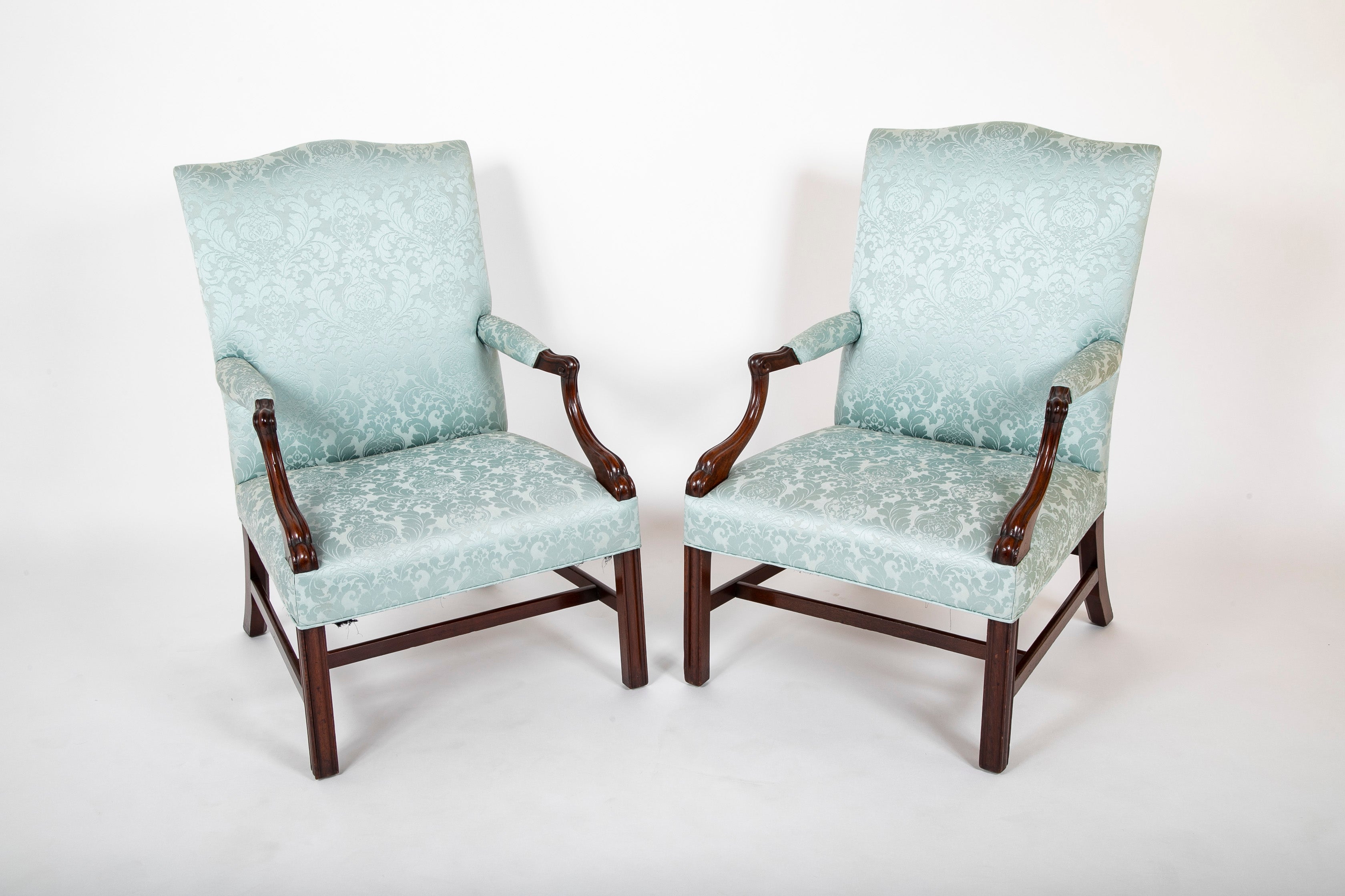 Pair of George III Period Mahogany Gainsboro Armchairs