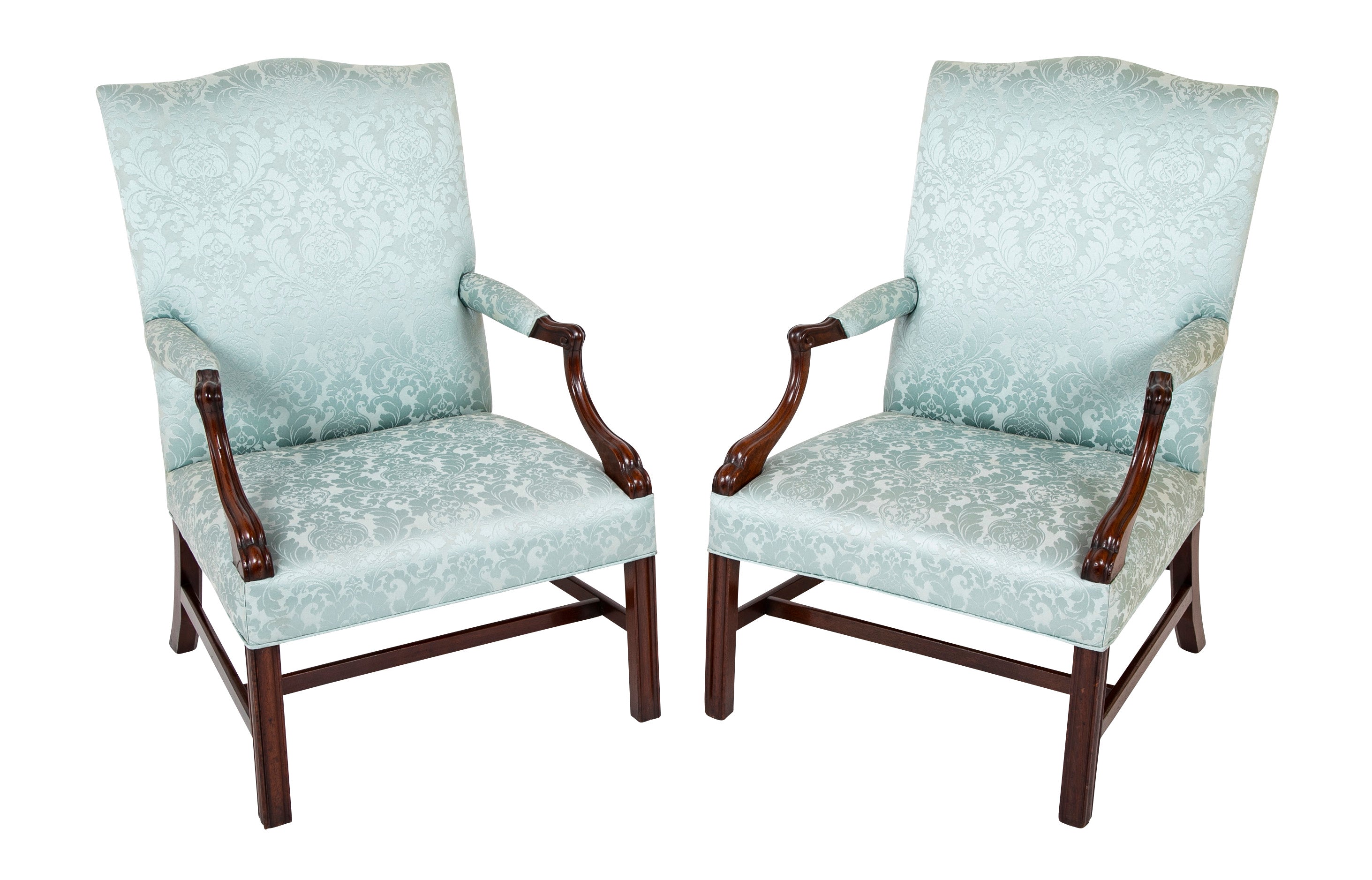 Pair of George III Period Mahogany Gainsboro Armchairs