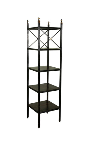 Regency Ebonized Five Tier Etagere with Faux Rosewood Shelves & Finials