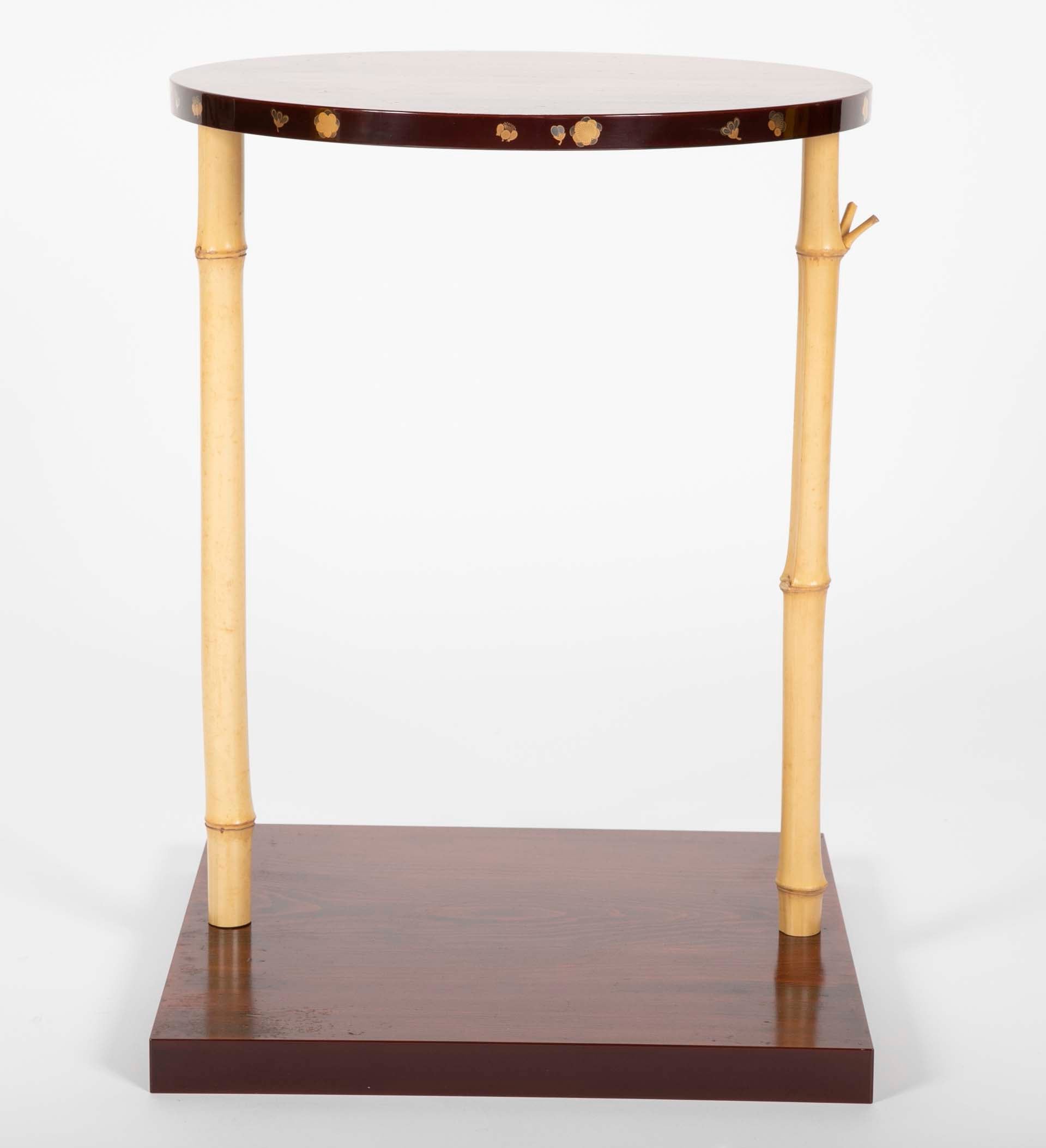 Japanese Pine and Bamboo and Lacquered Side Table