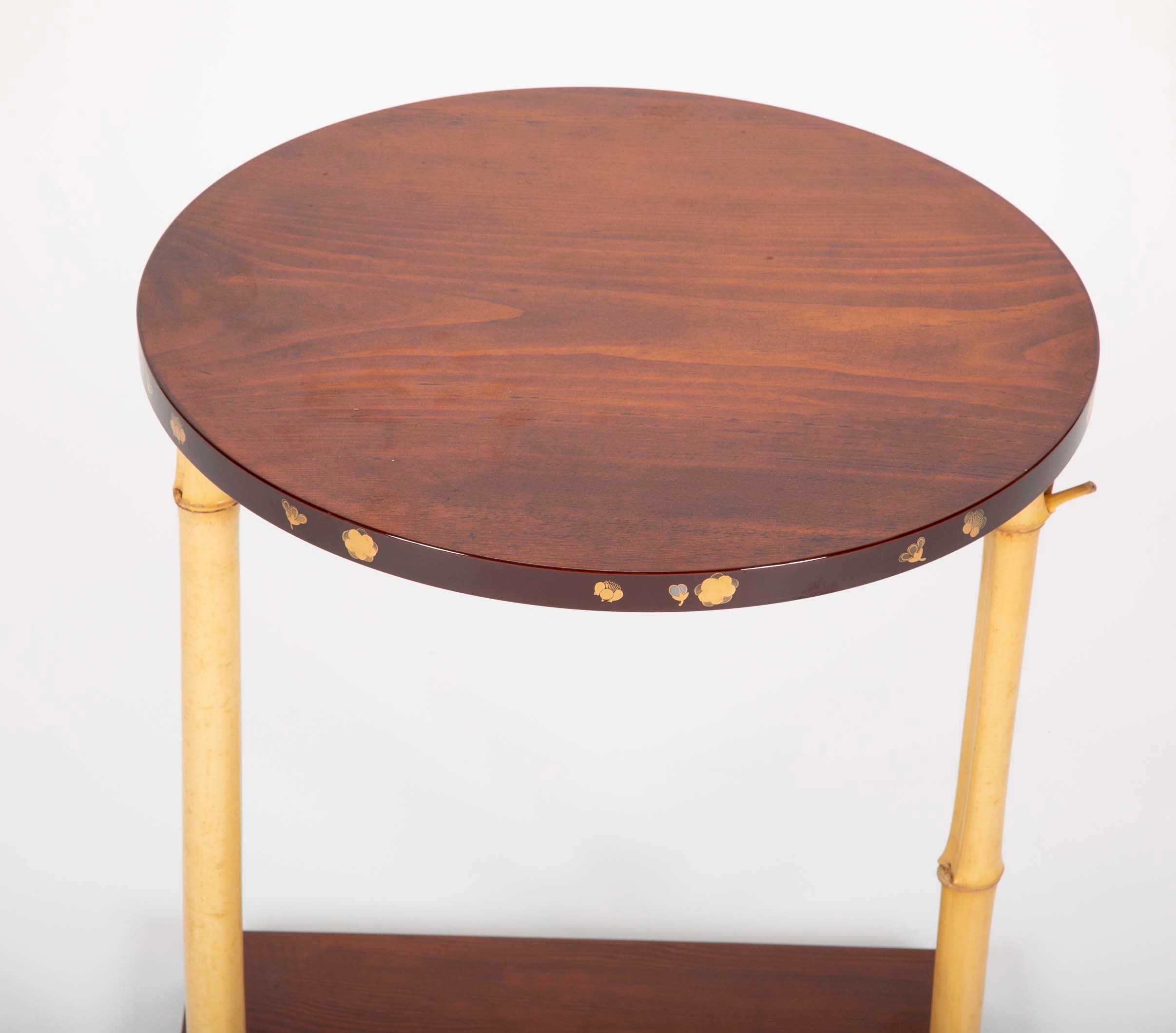 Japanese Pine and Bamboo and Lacquered Side Table