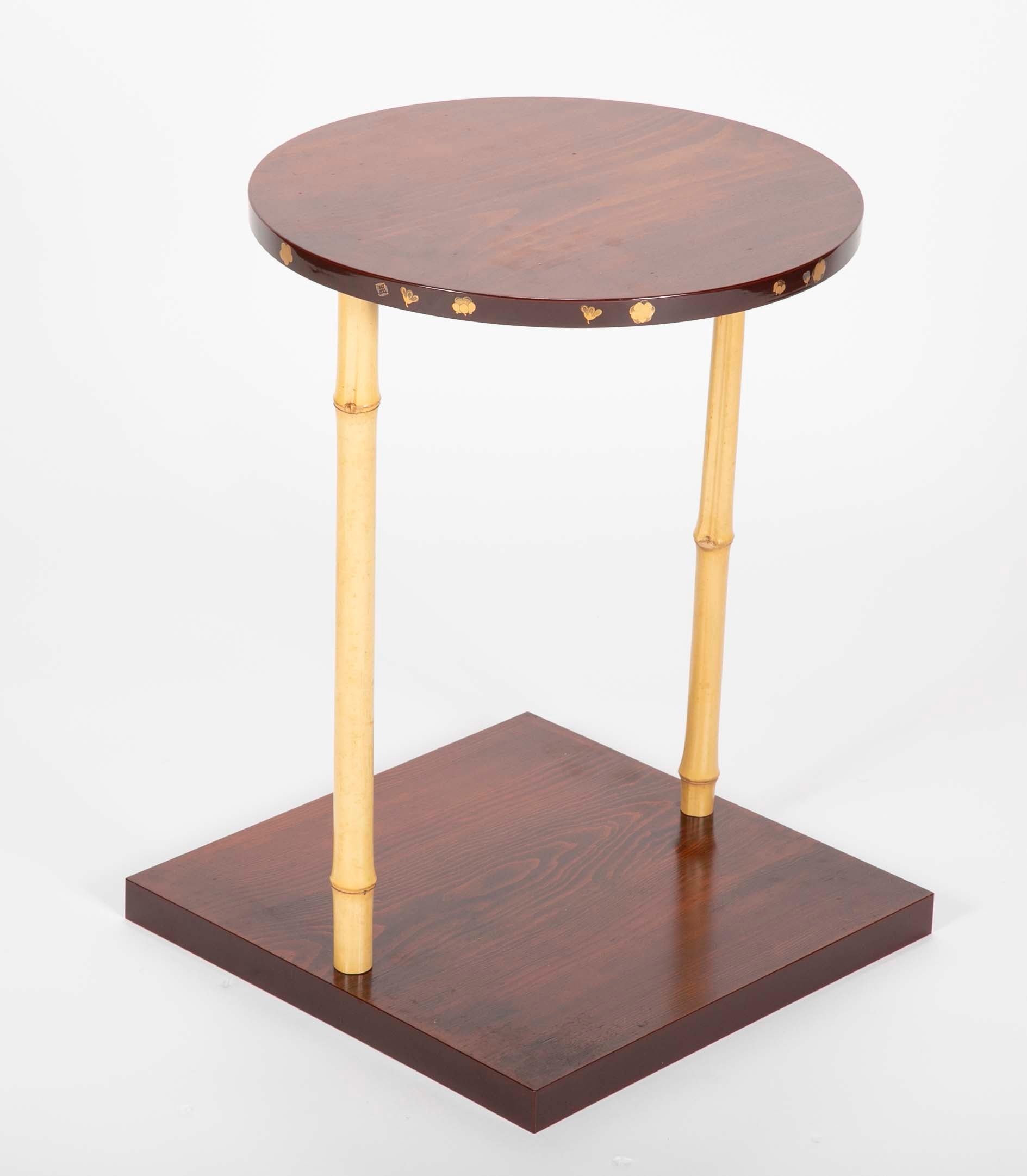 Japanese Pine and Bamboo and Lacquered Side Table