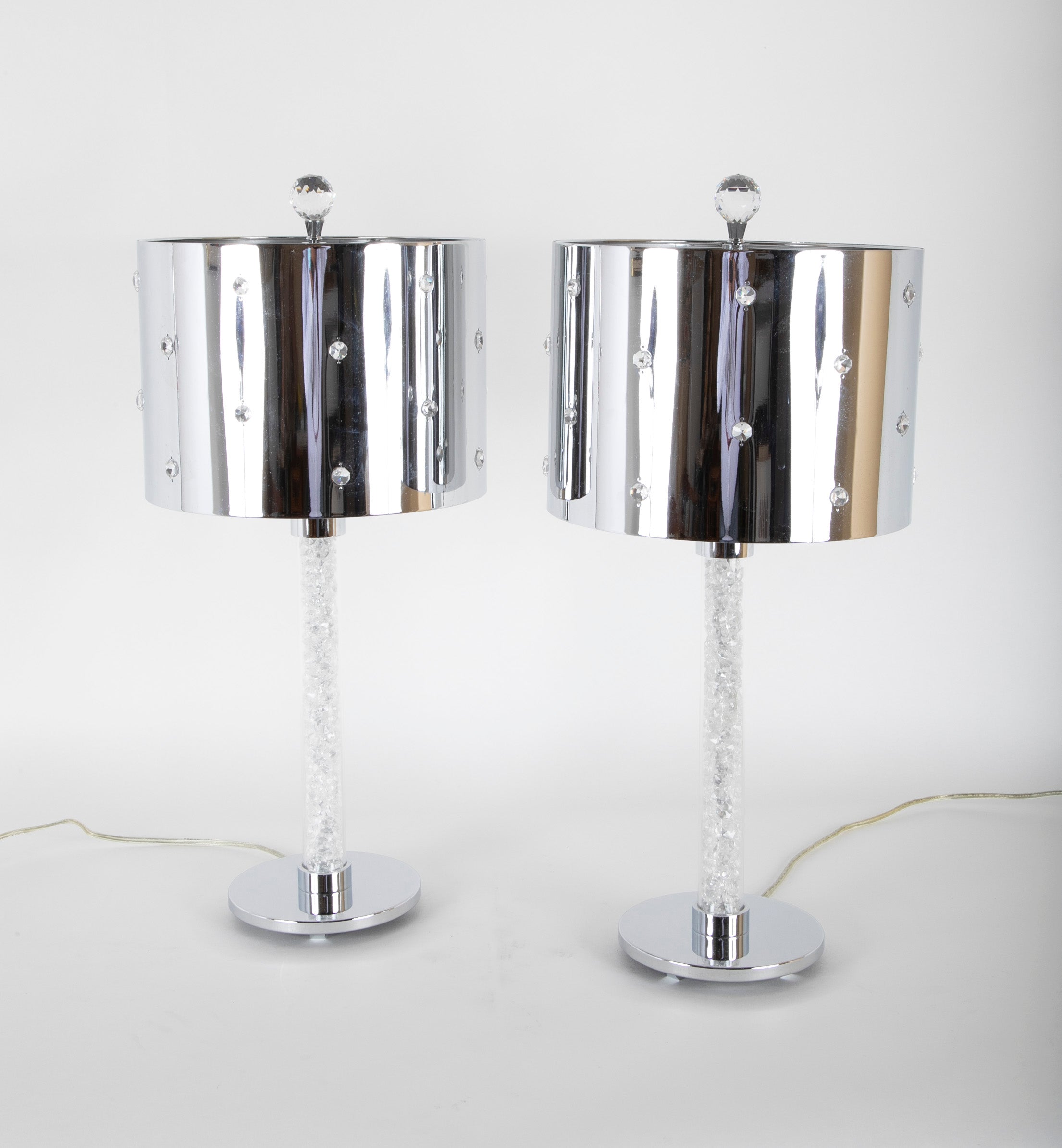 Custom Crystal & Chrome Lamps with Dramatic Chrome & Crystal Shades