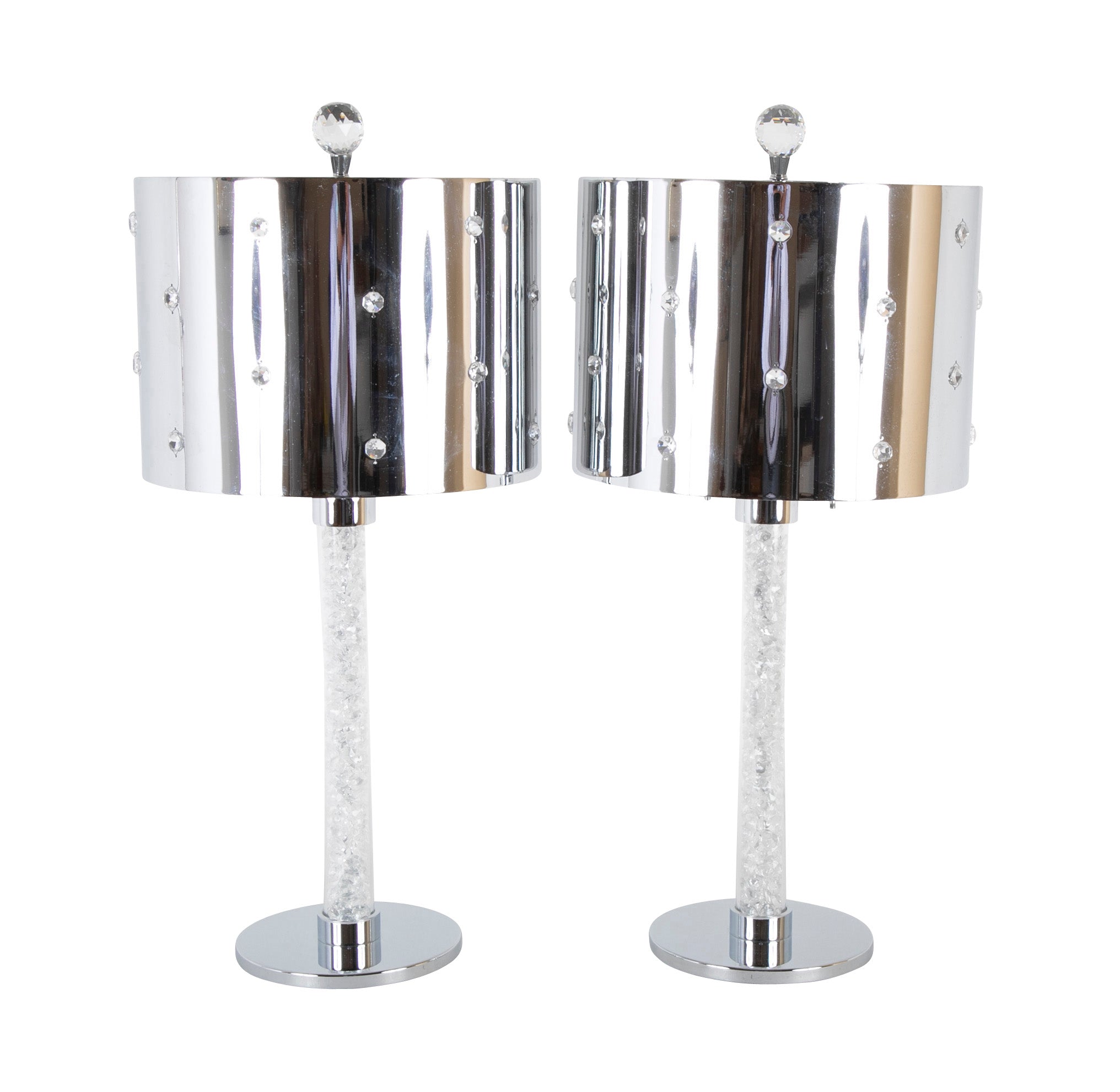 Custom Crystal & Chrome Lamps with Dramatic Chrome & Crystal Shades