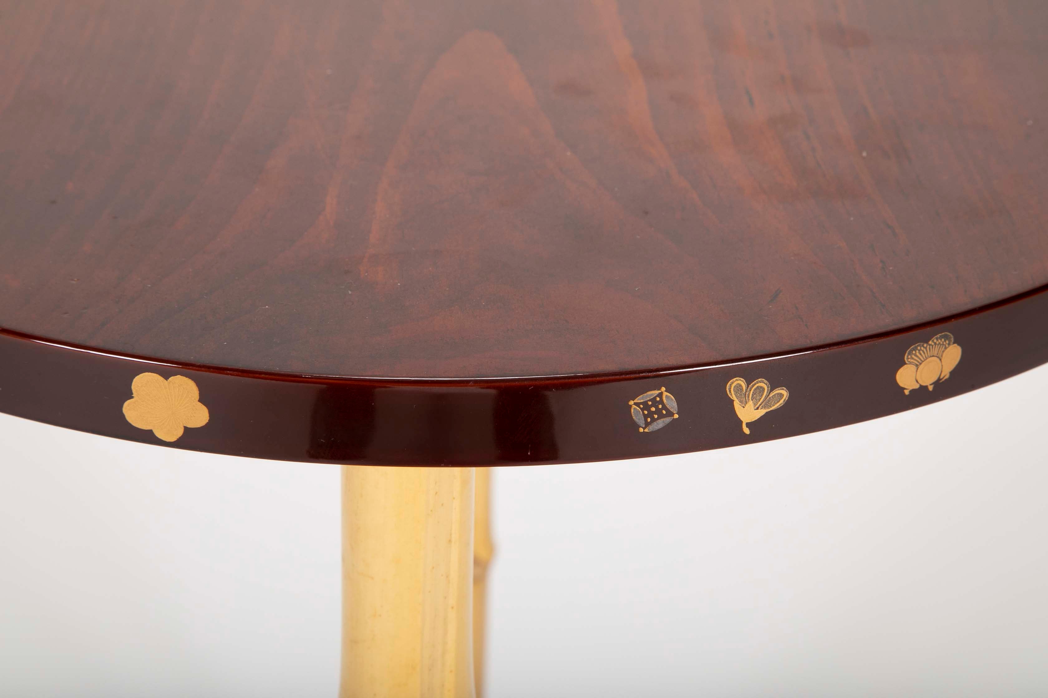 Japanese Pine and Bamboo and Lacquered Side Table