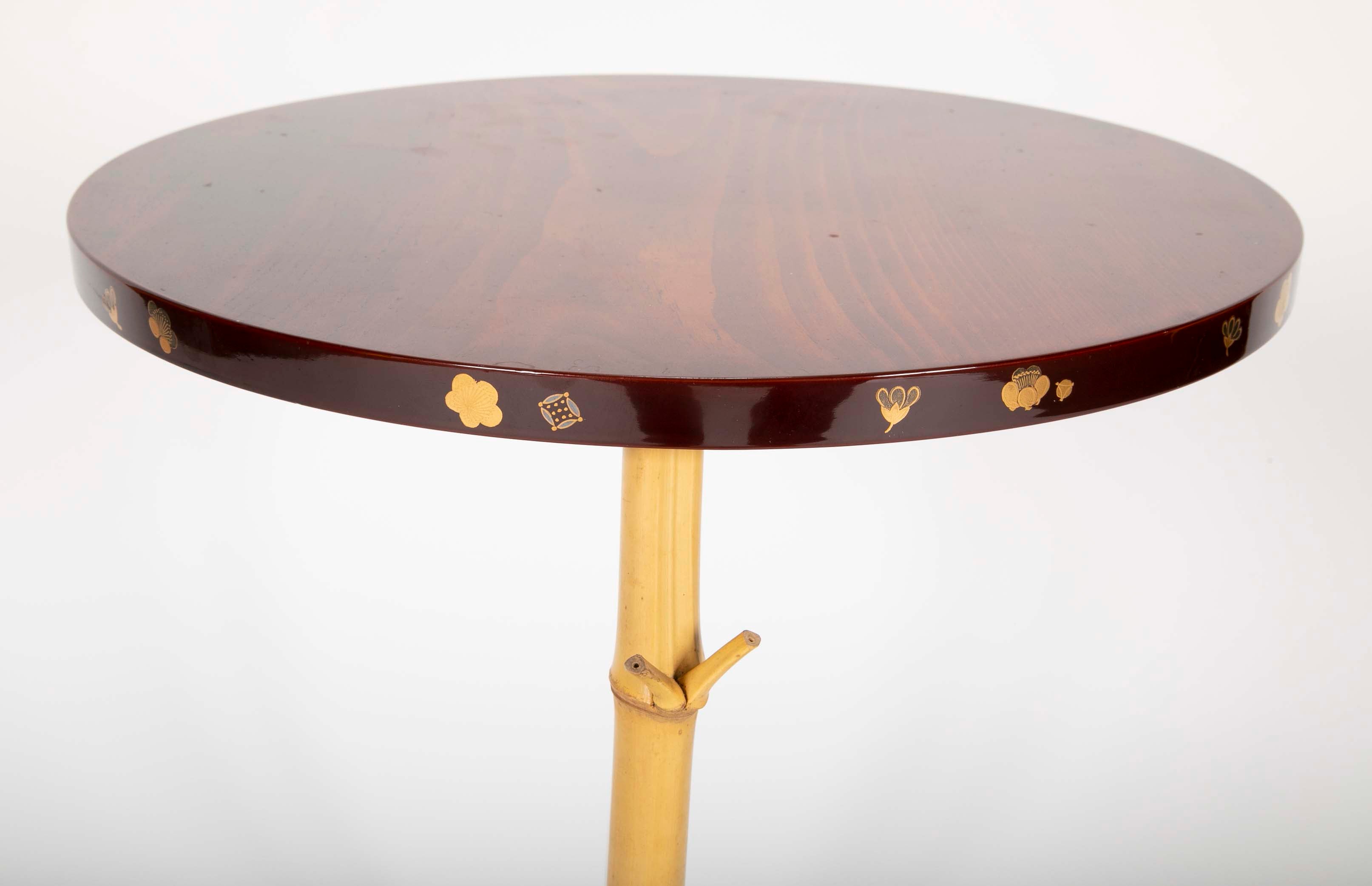 Japanese Pine and Bamboo and Lacquered Side Table