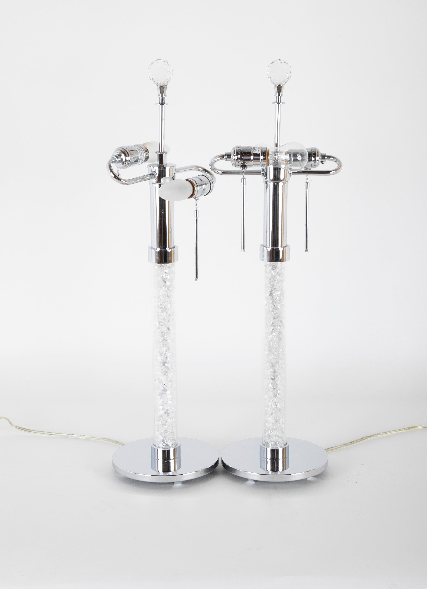 Custom Crystal & Chrome Lamps with Dramatic Chrome & Crystal Shades
