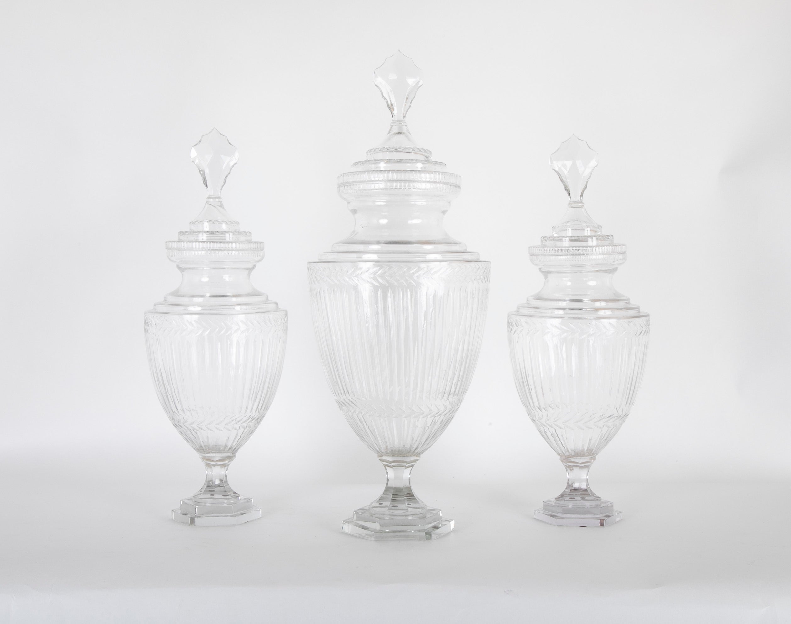 Three Very Large Apothecary Jars Possibly Baccarat