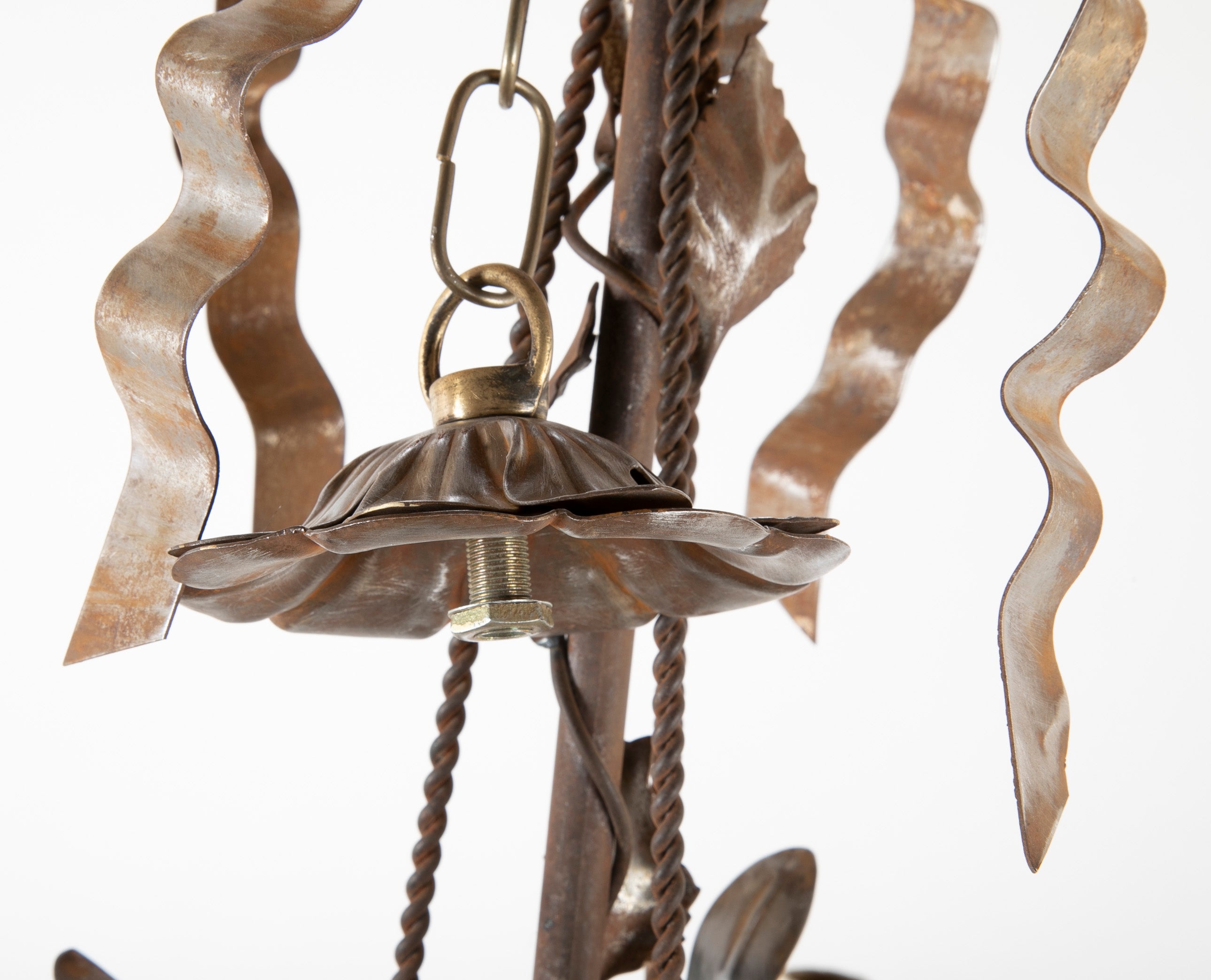 Vintage Steel Floral Chandelier with Basket, Bow Knots and Ribbons