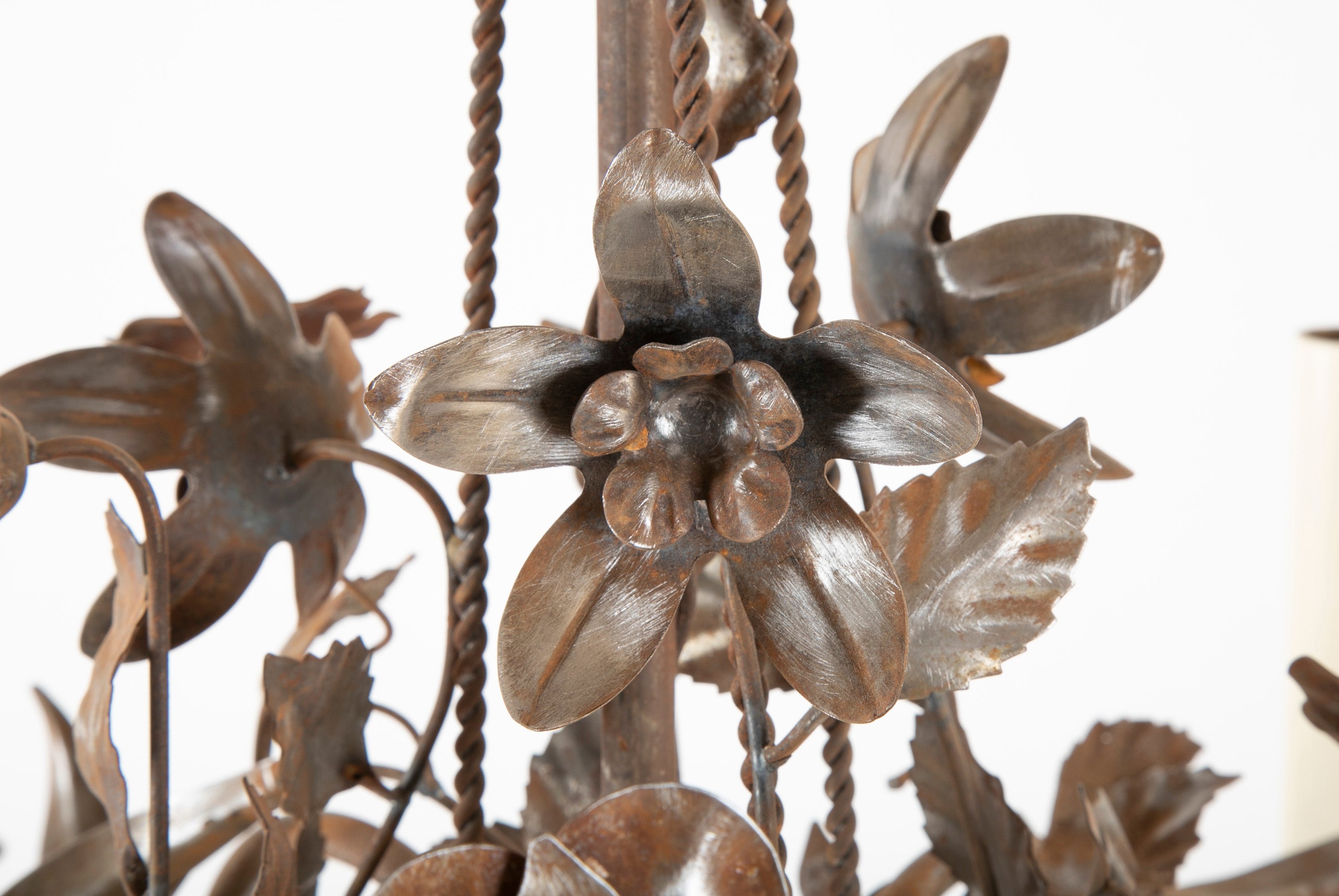 Vintage Steel Floral Chandelier with Basket, Bow Knots and Ribbons