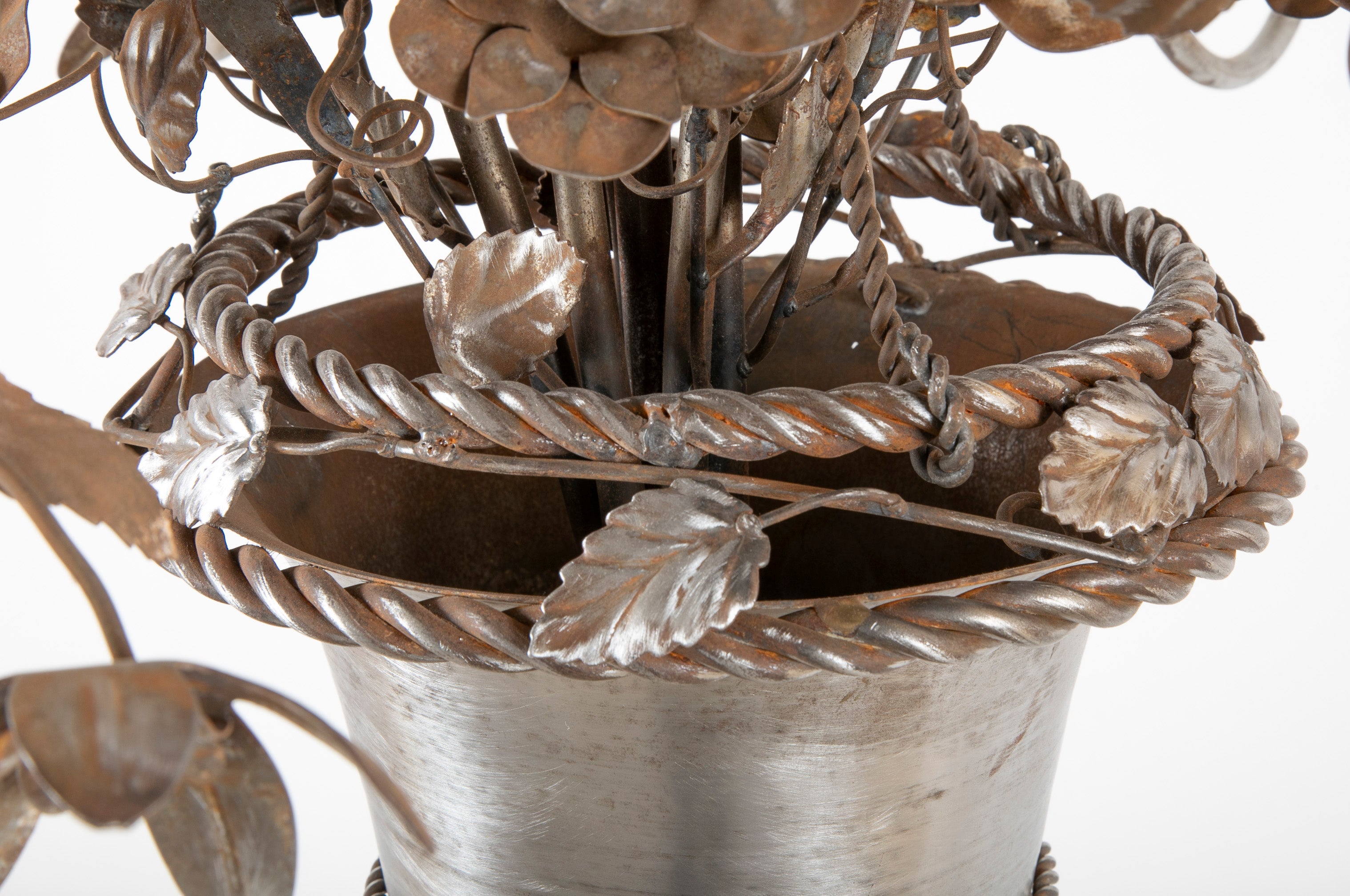 Vintage Steel Floral Chandelier with Basket, Bow Knots and Ribbons