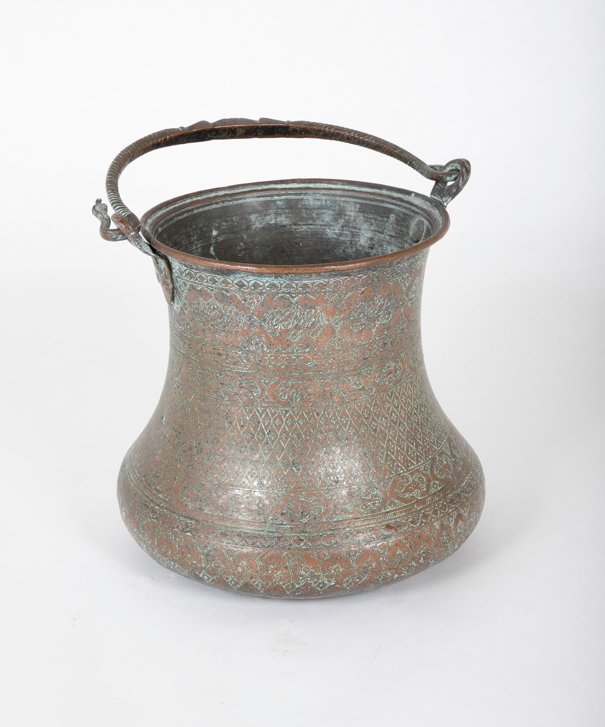 17th Century Persian Safavid Etched Copper Bucket