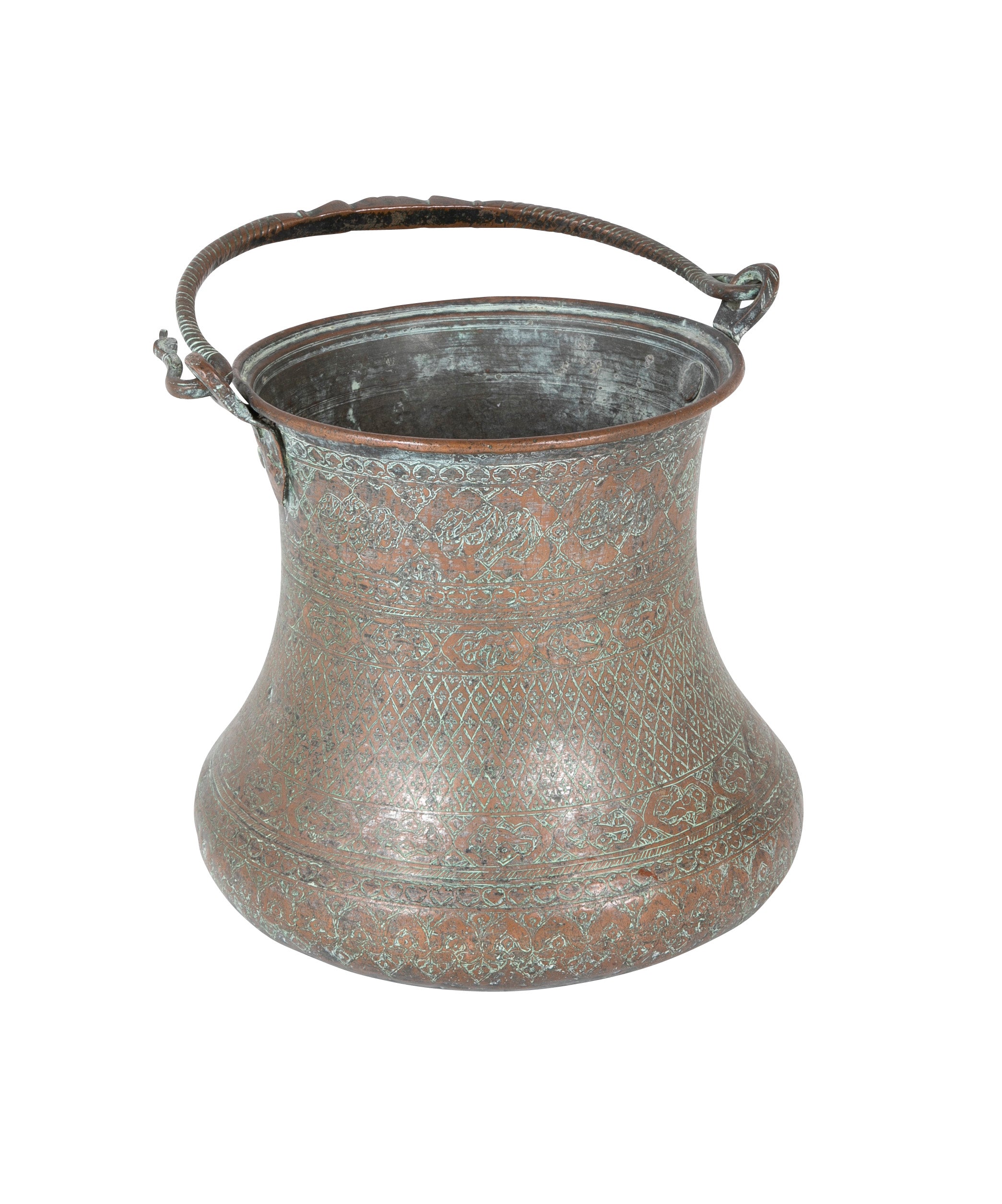 17th Century Persian Safavid Etched Copper Bucket