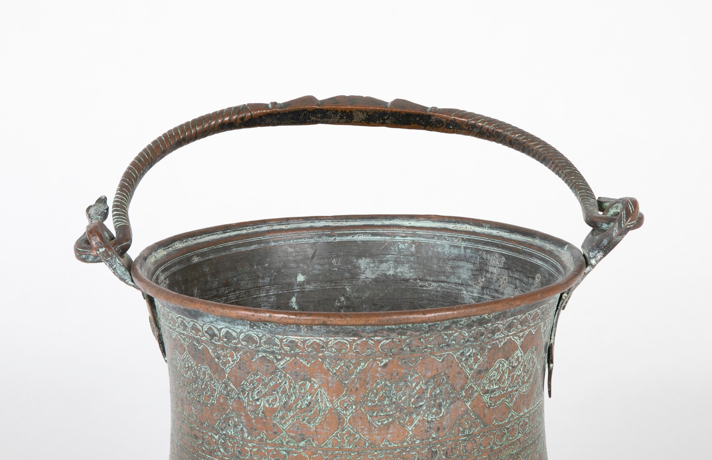 17th Century Persian Safavid Etched Copper Bucket