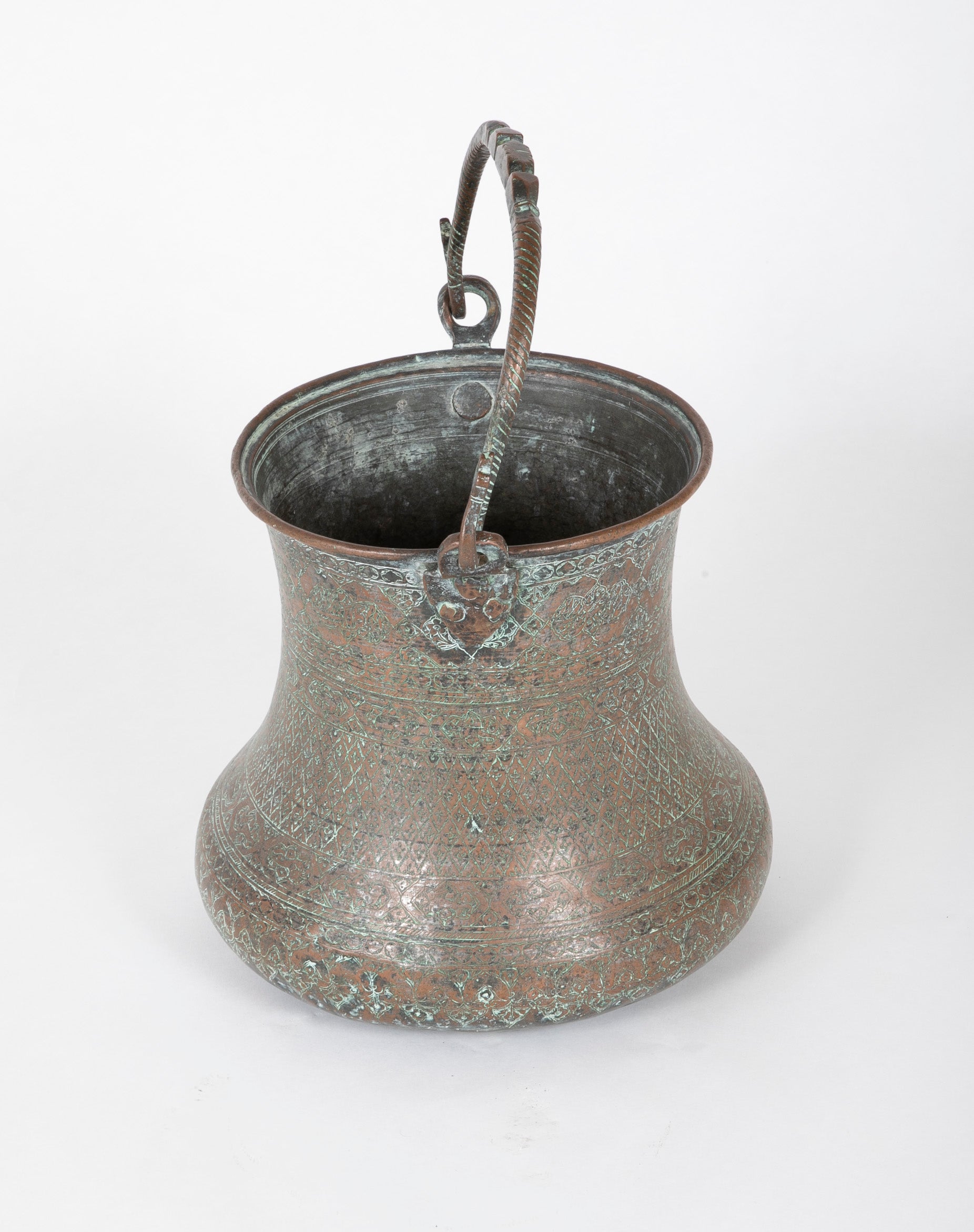 17th Century Persian Safavid Etched Copper Bucket