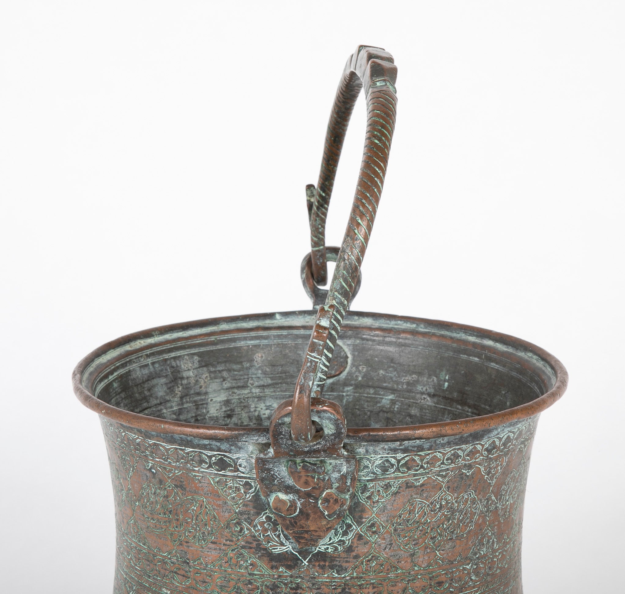 17th Century Persian Safavid Etched Copper Bucket
