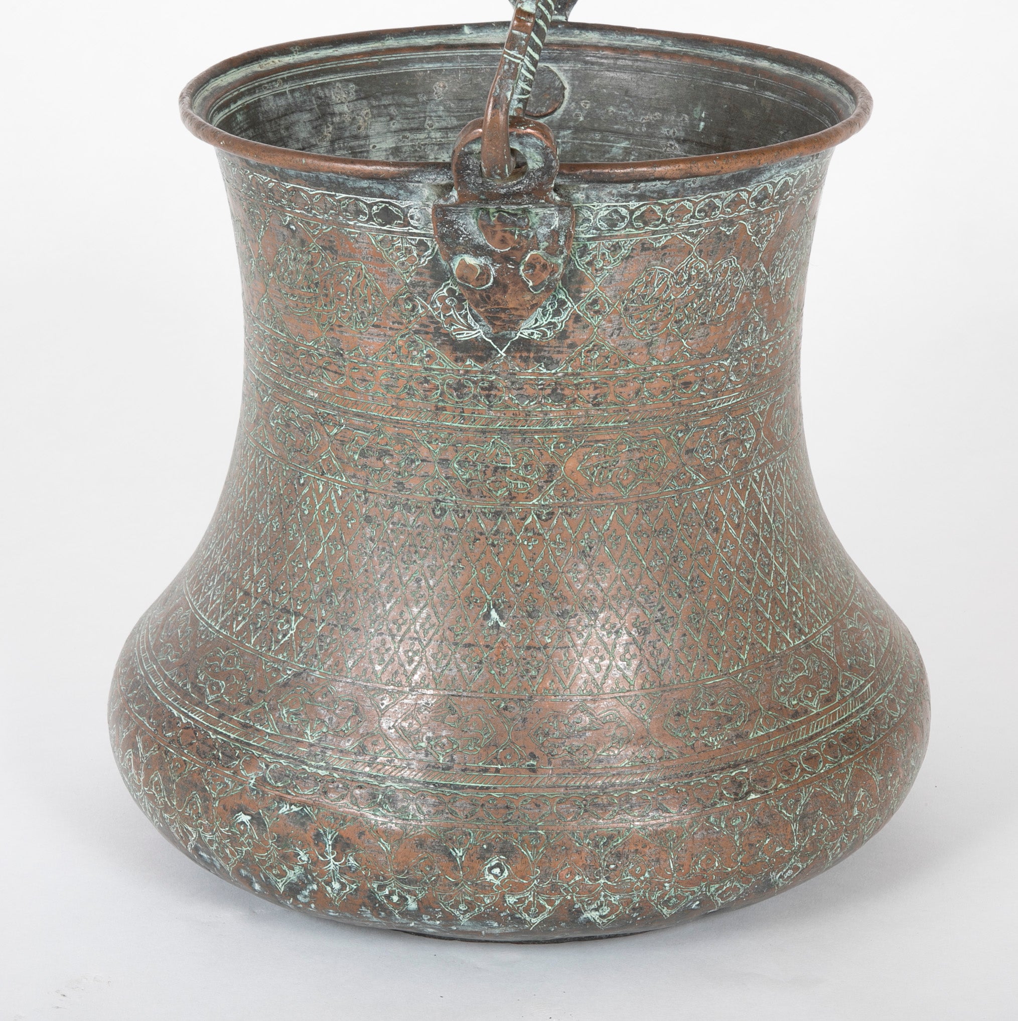 17th Century Persian Safavid Etched Copper Bucket