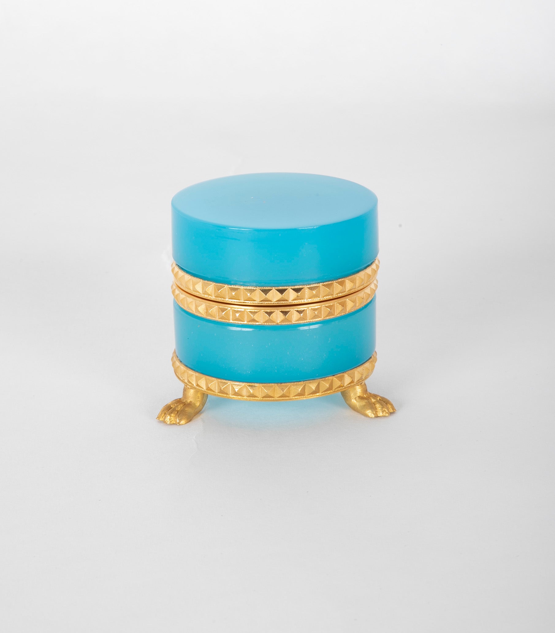 A Small Round Turquoise Opaline Glass Box