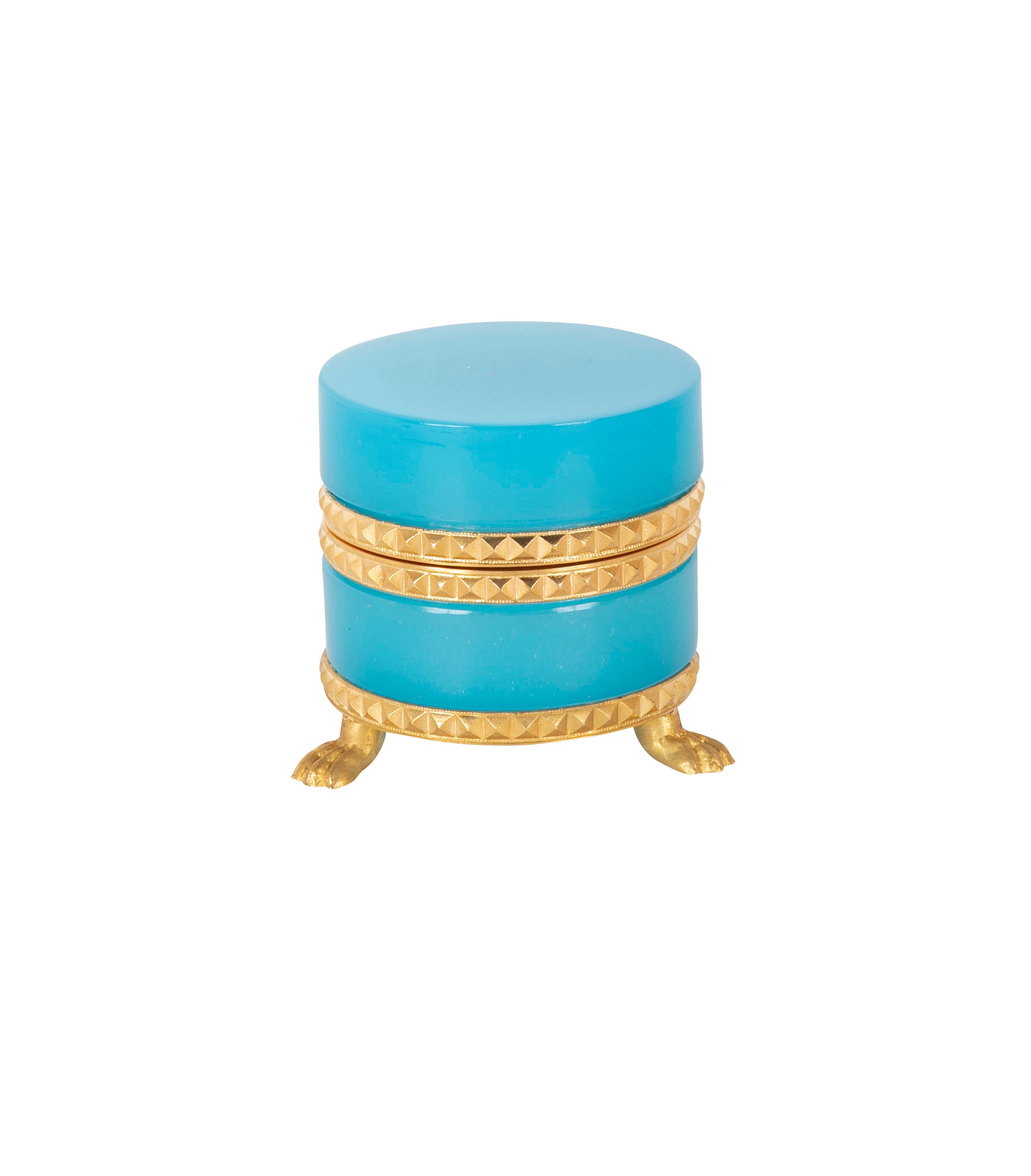 A Small Round Turquoise Opaline Glass Box