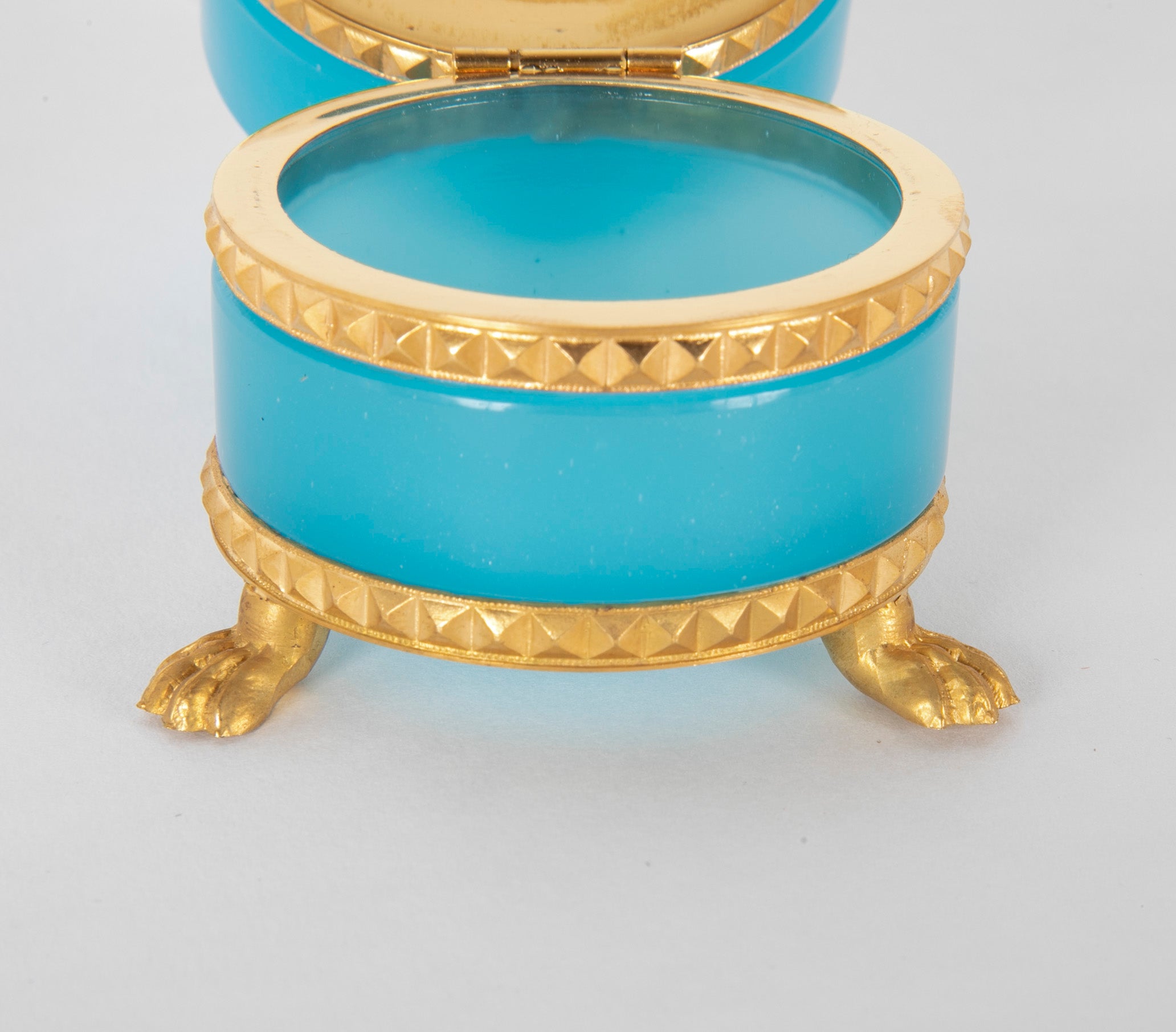 A Small Round Turquoise Opaline Glass Box