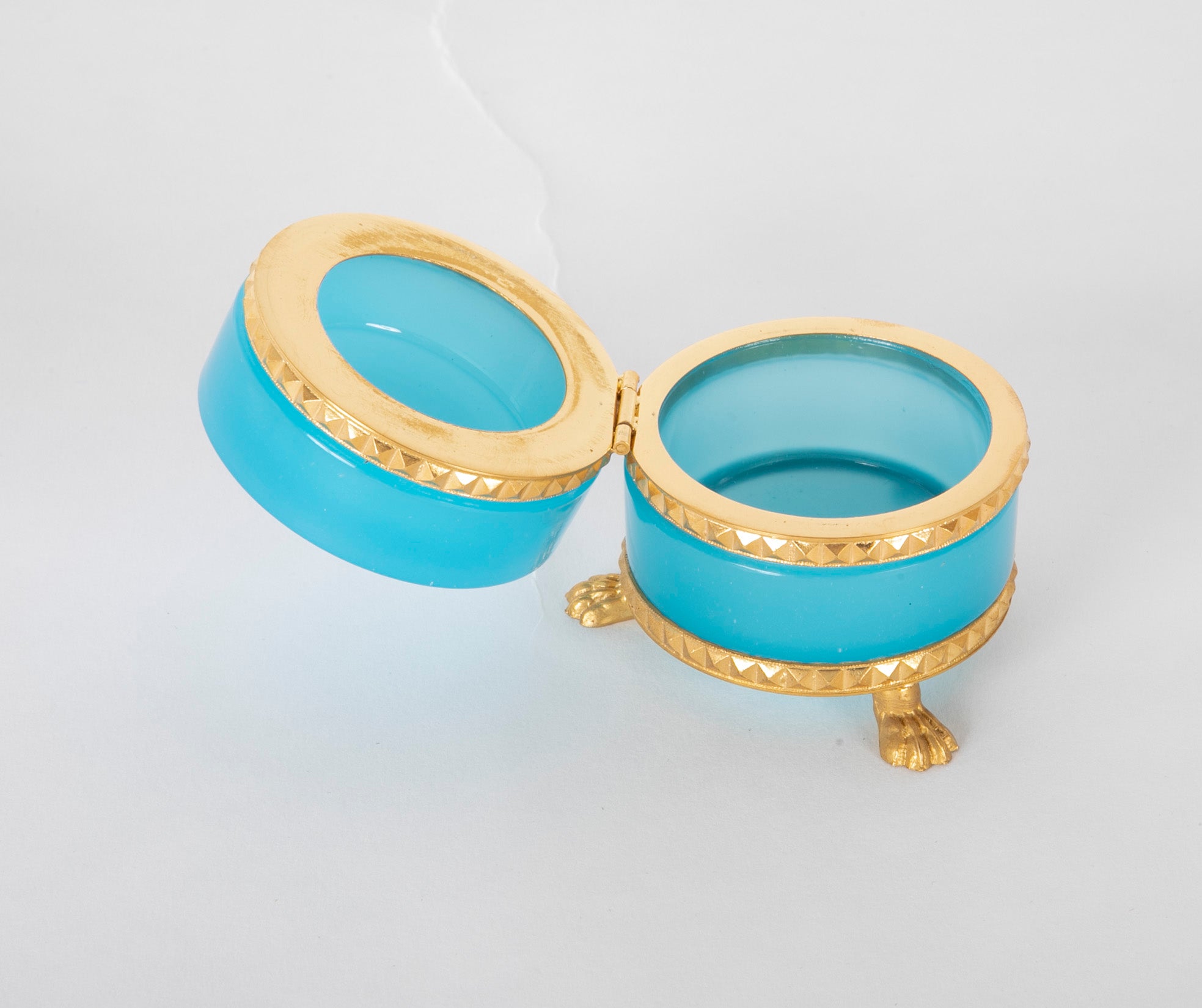 A Small Round Turquoise Opaline Glass Box