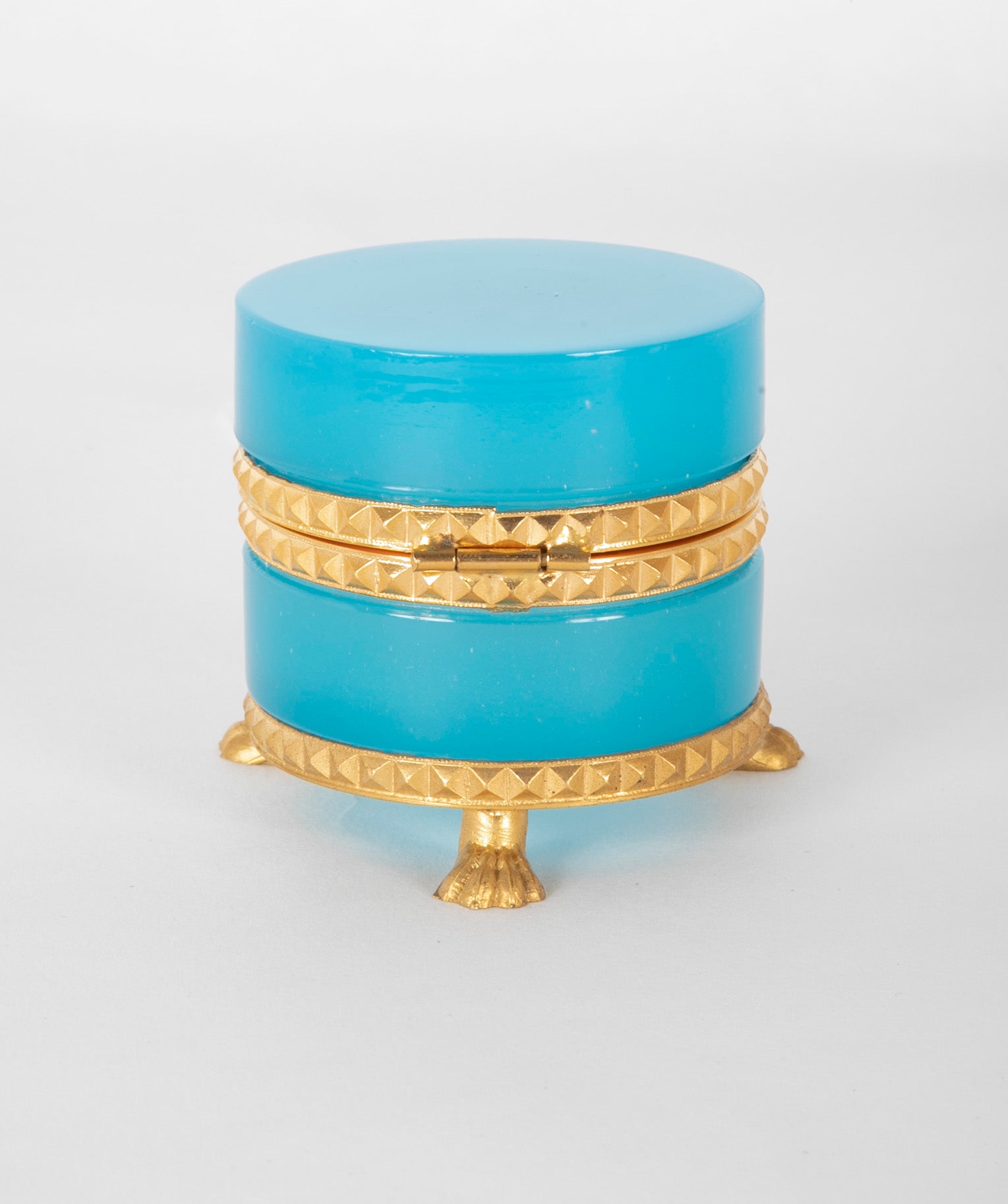 A Small Round Turquoise Opaline Glass Box