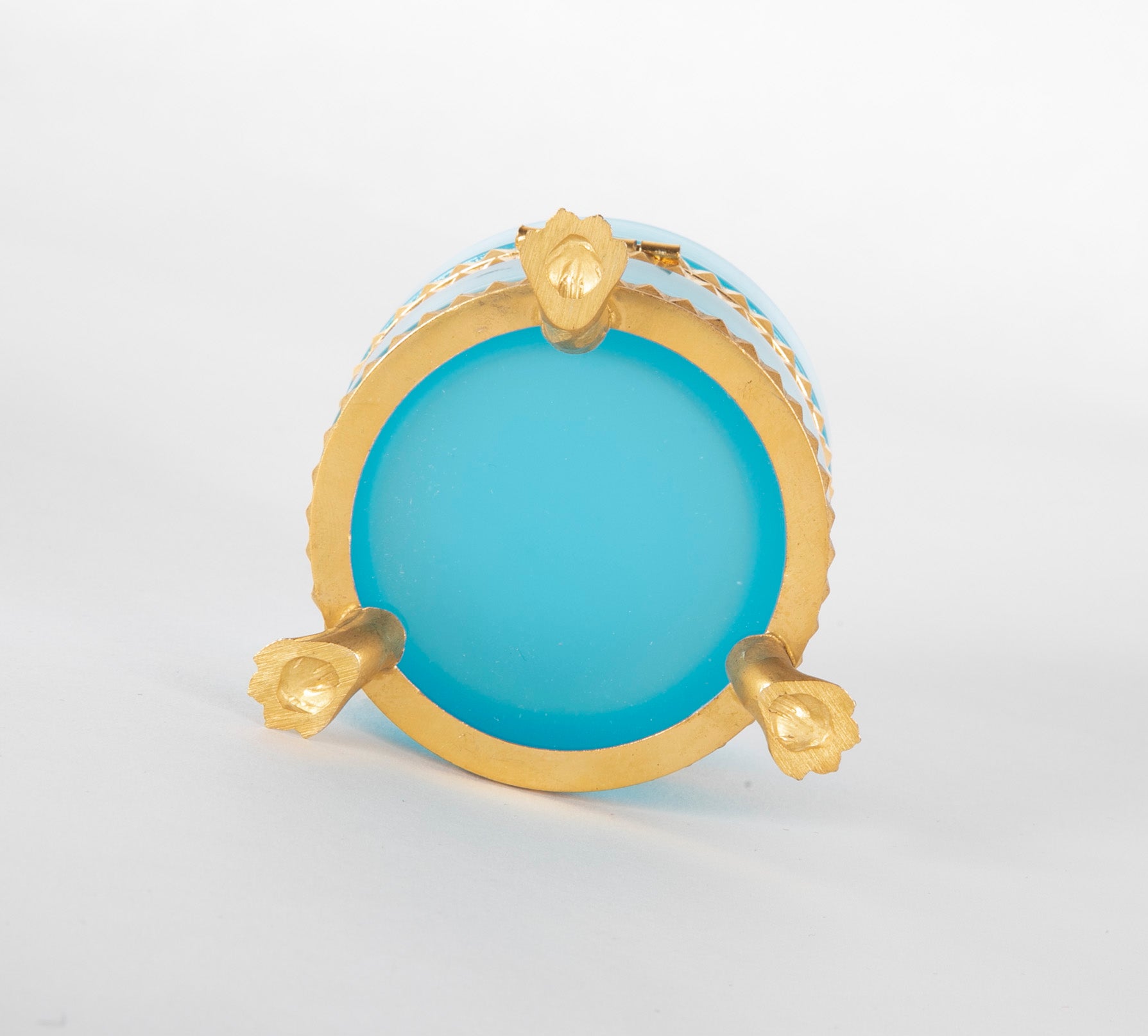 A Small Round Turquoise Opaline Glass Box