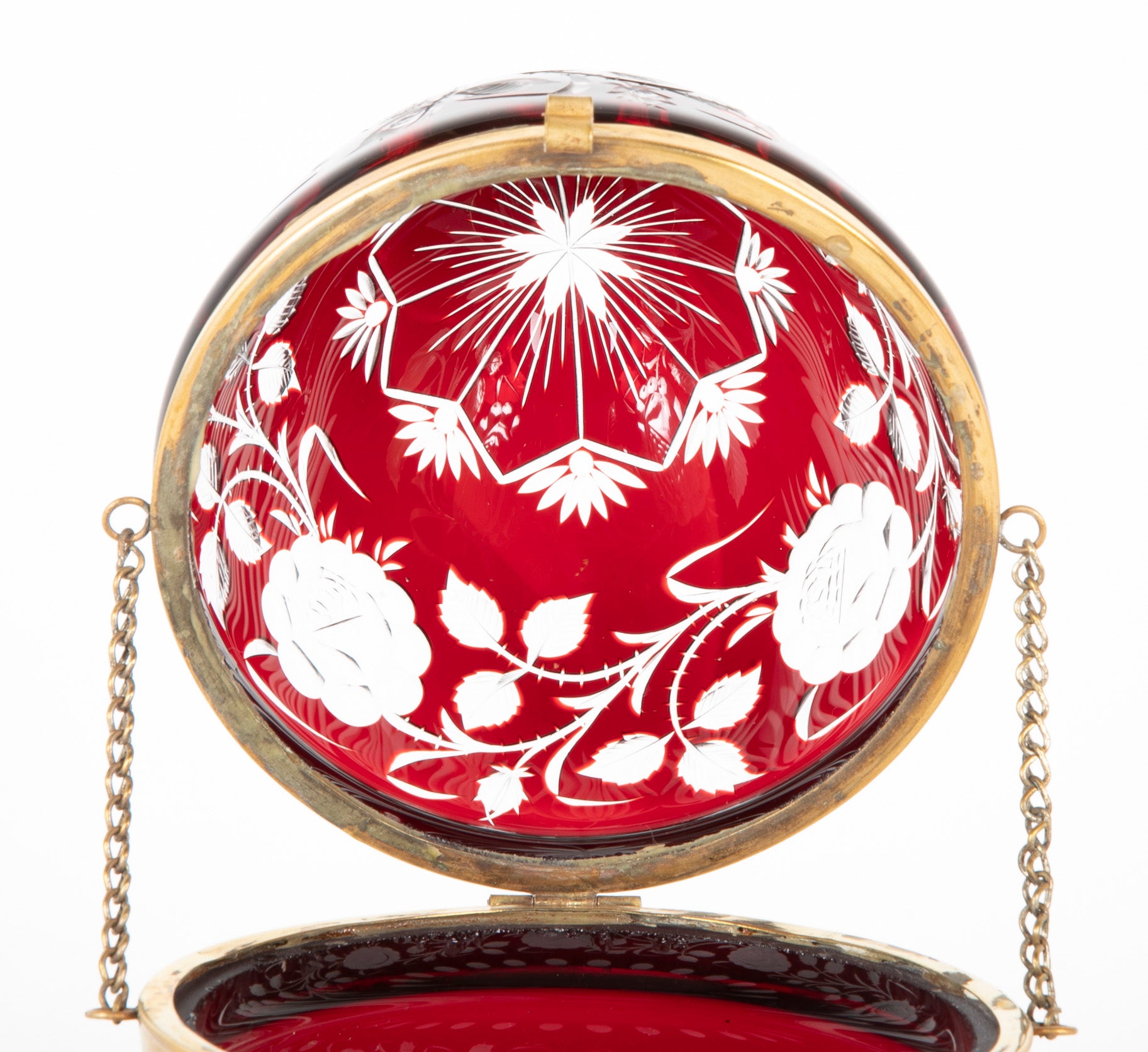 19th Century Antique Cut Clear to Red Egg Shape Glass Box