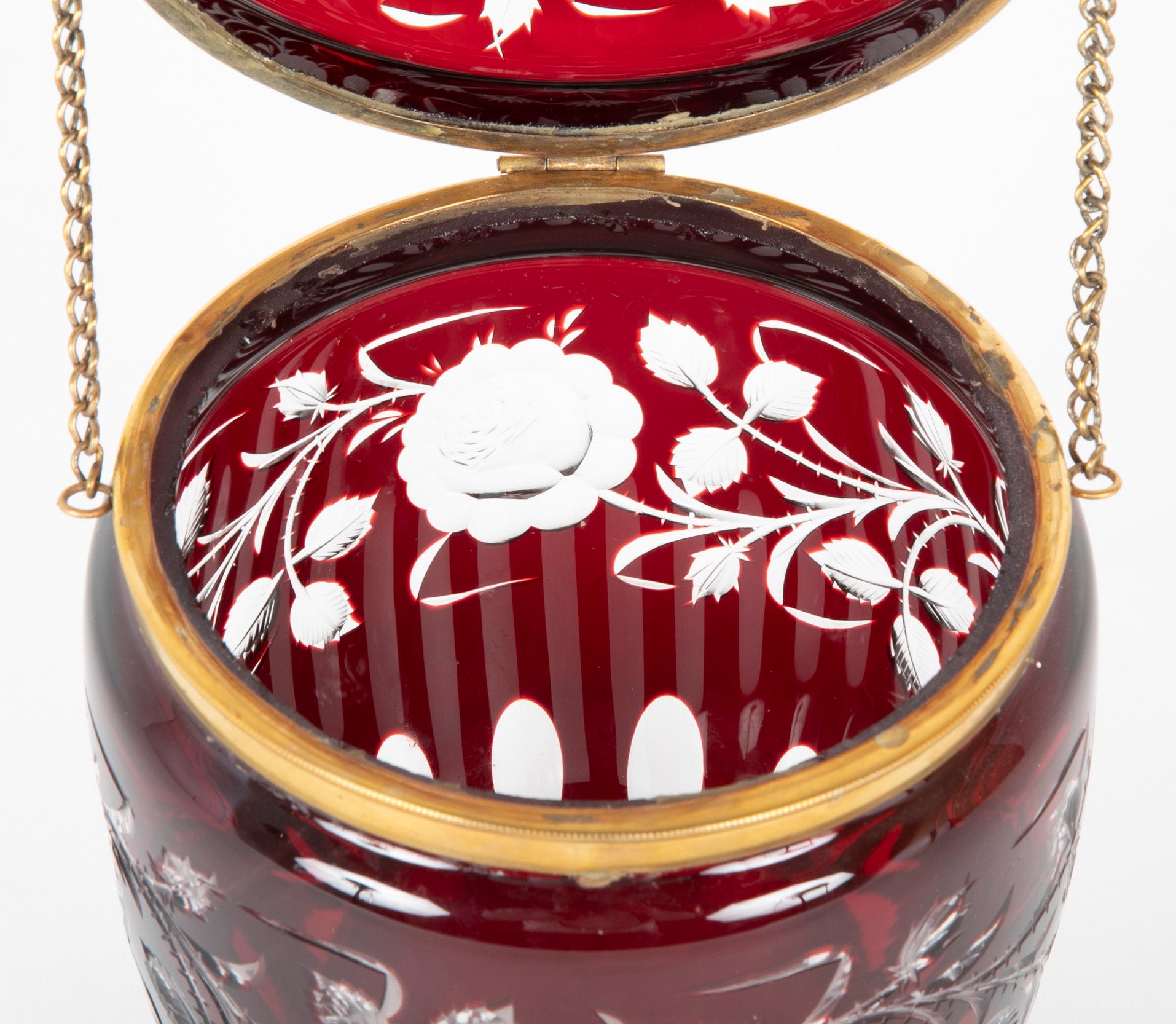 19th Century Antique Cut Clear to Red Egg Shape Glass Box