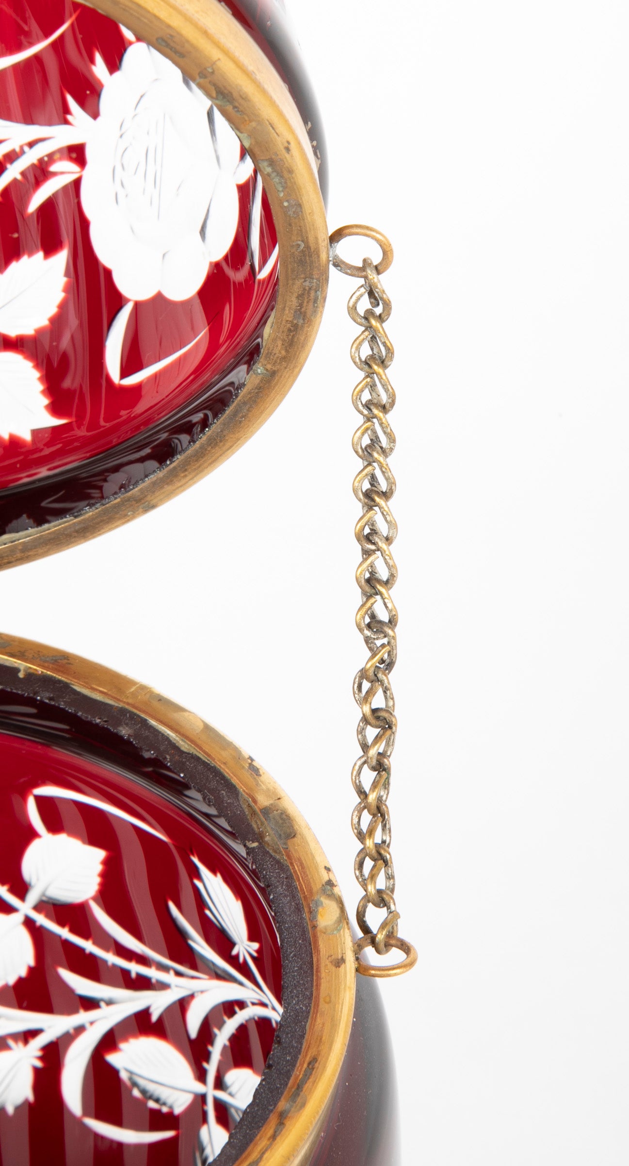 19th Century Antique Cut Clear to Red Egg Shape Glass Box