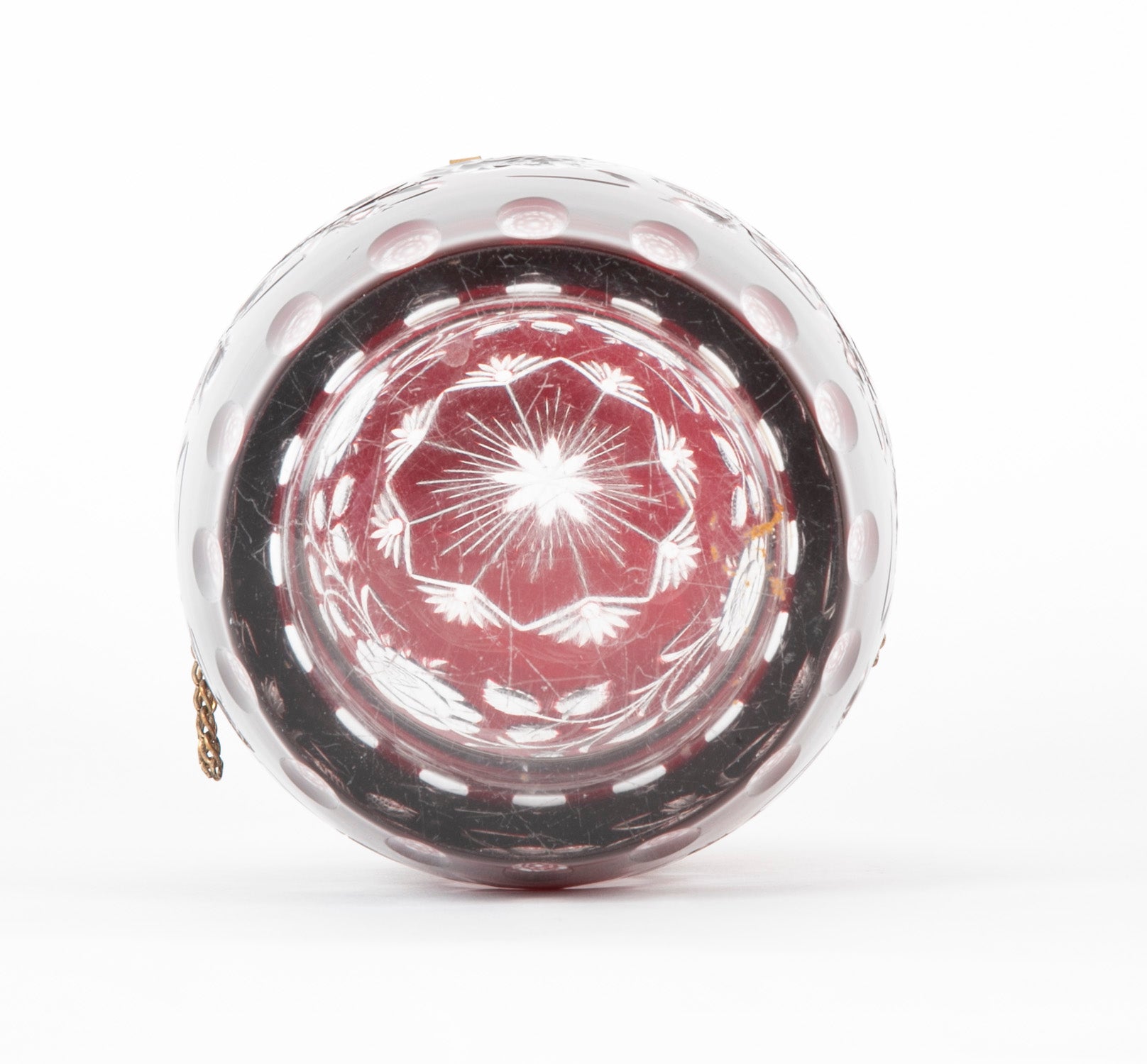 19th Century Antique Cut Clear to Red Egg Shape Glass Box