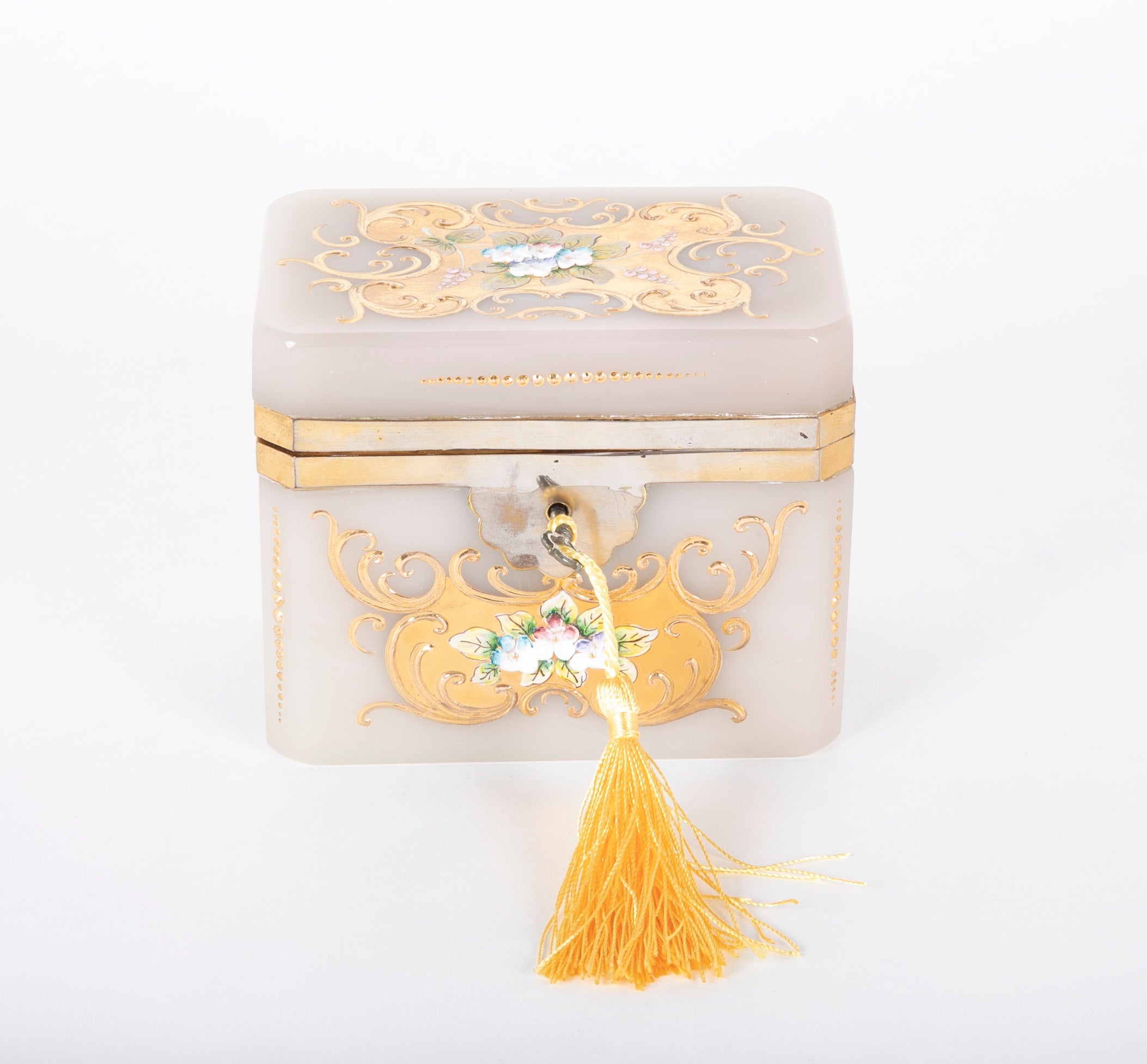 Murano Glass Box with Gilded & Painted Floral Design