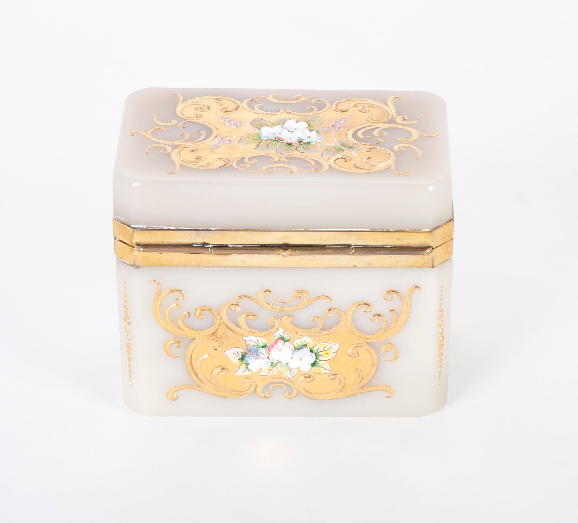 Murano Glass Box with Gilded & Painted Floral Design