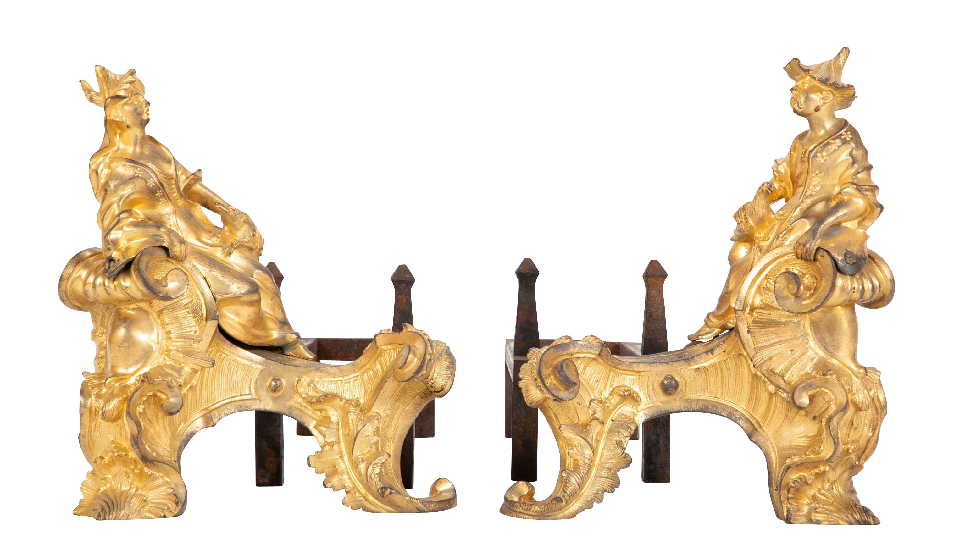 Marvelous Pair of Louis XV D'ore Bronze Chenets/Andirons