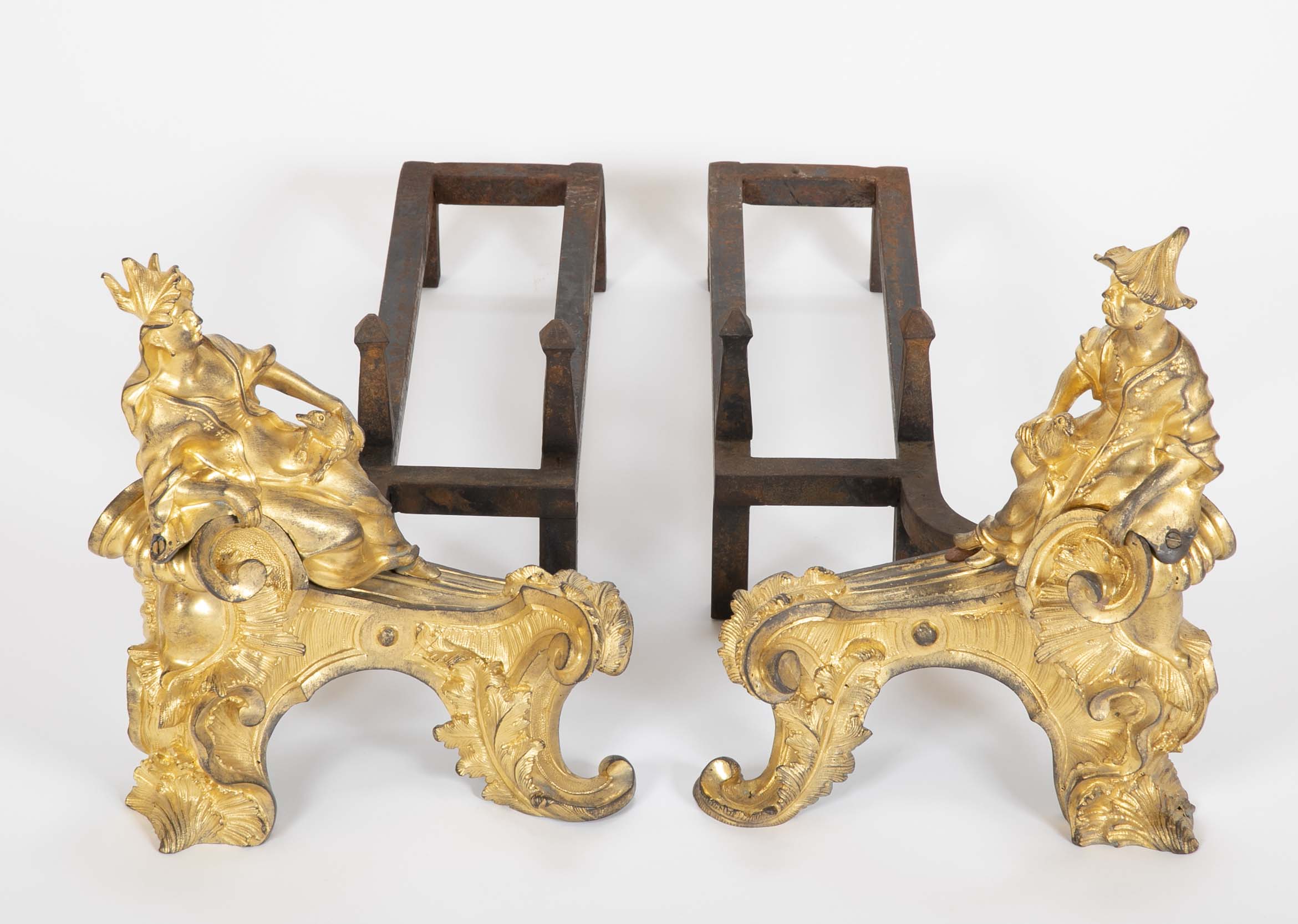 Marvelous Pair of Louis XV D'ore Bronze Chenets/Andirons