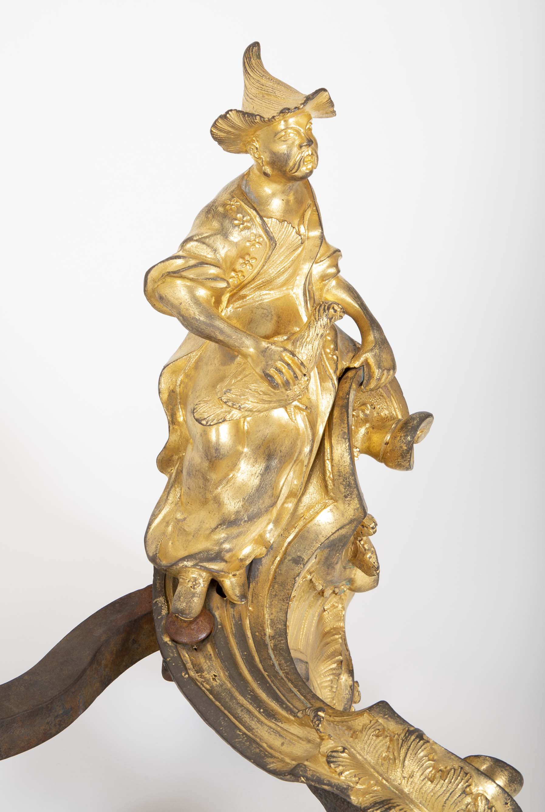 Marvelous Pair of Louis XV D'ore Bronze Chenets/Andirons