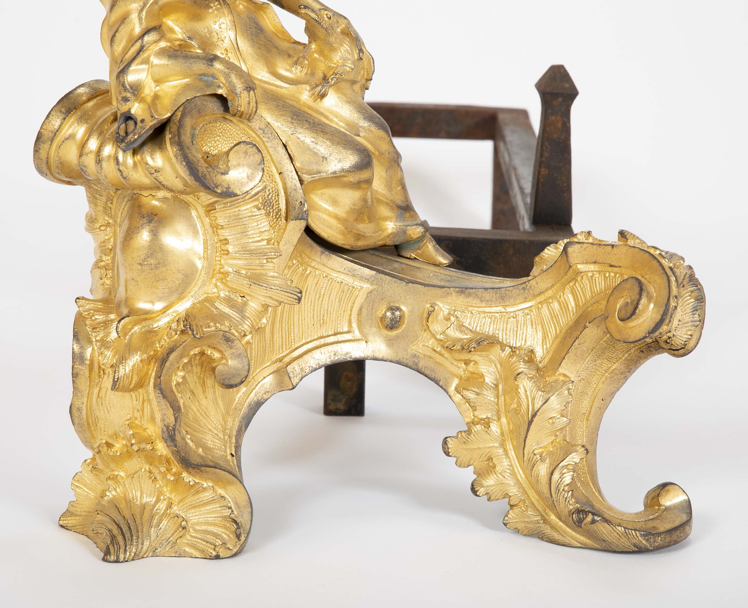 Marvelous Pair of Louis XV D'ore Bronze Chenets/Andirons