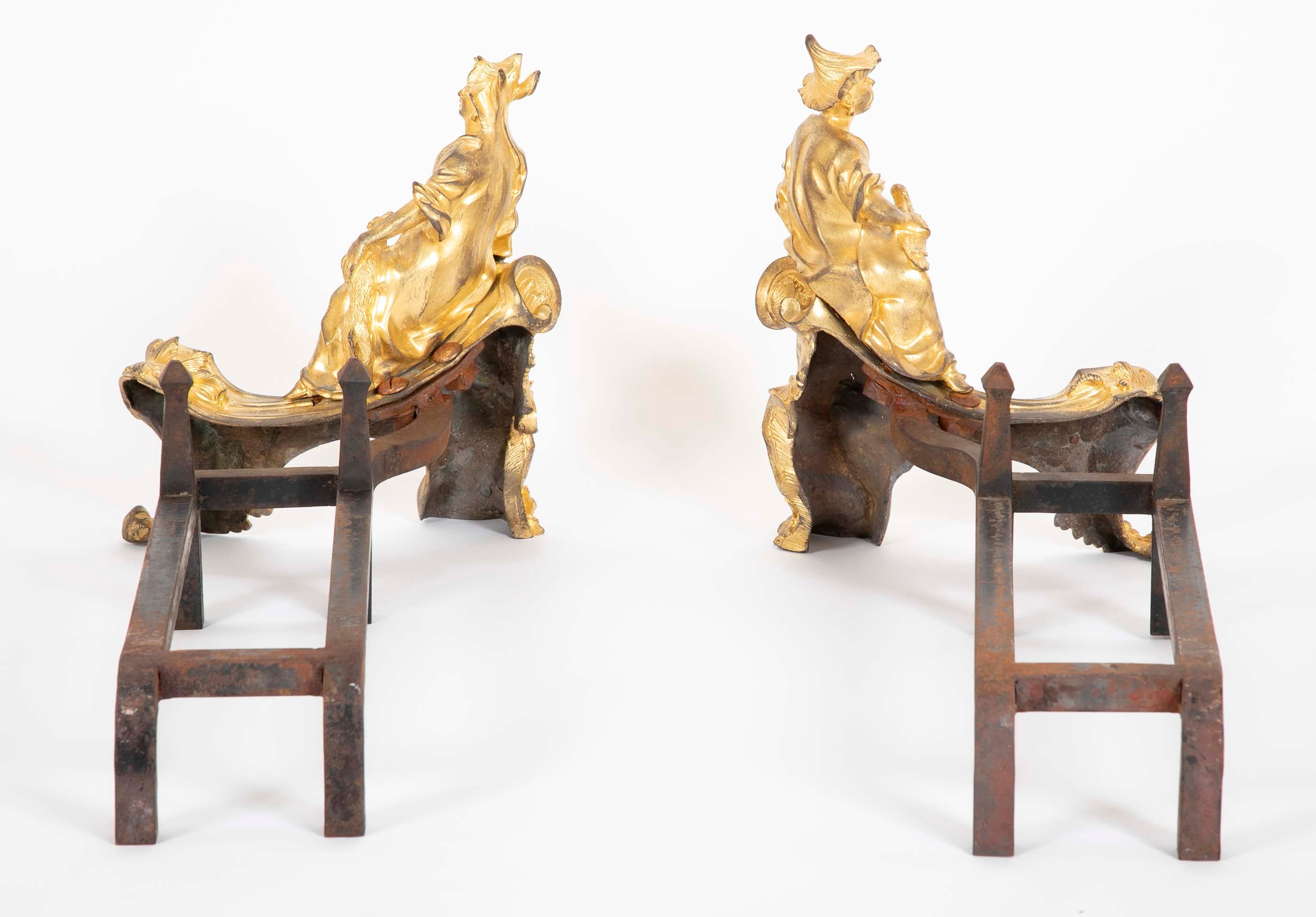 Marvelous Pair of Louis XV D'ore Bronze Chenets/Andirons