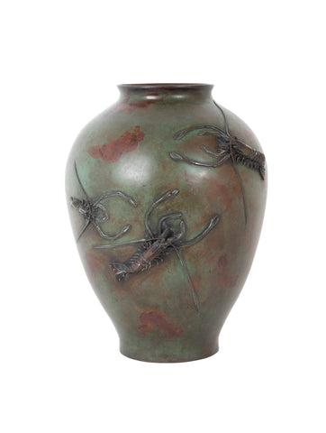 Japanese Bronze Meiji Period Vase with Prawns