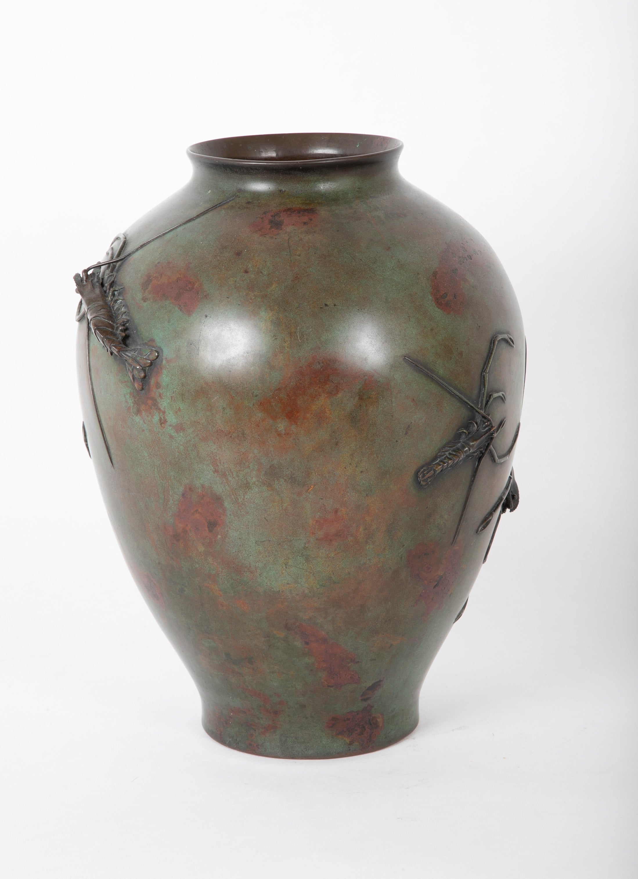 Japanese Bronze Meiji Period Vase with Prawns