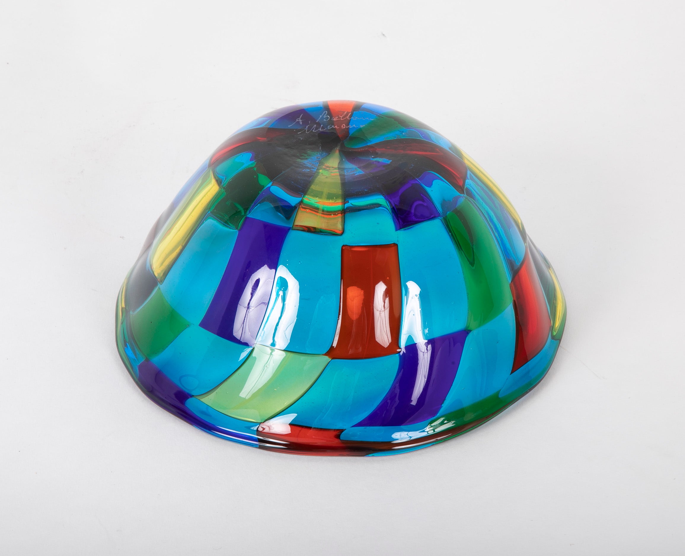 A Signed Mid-Century Pezzato Murano Multi Colored Glass Bowl