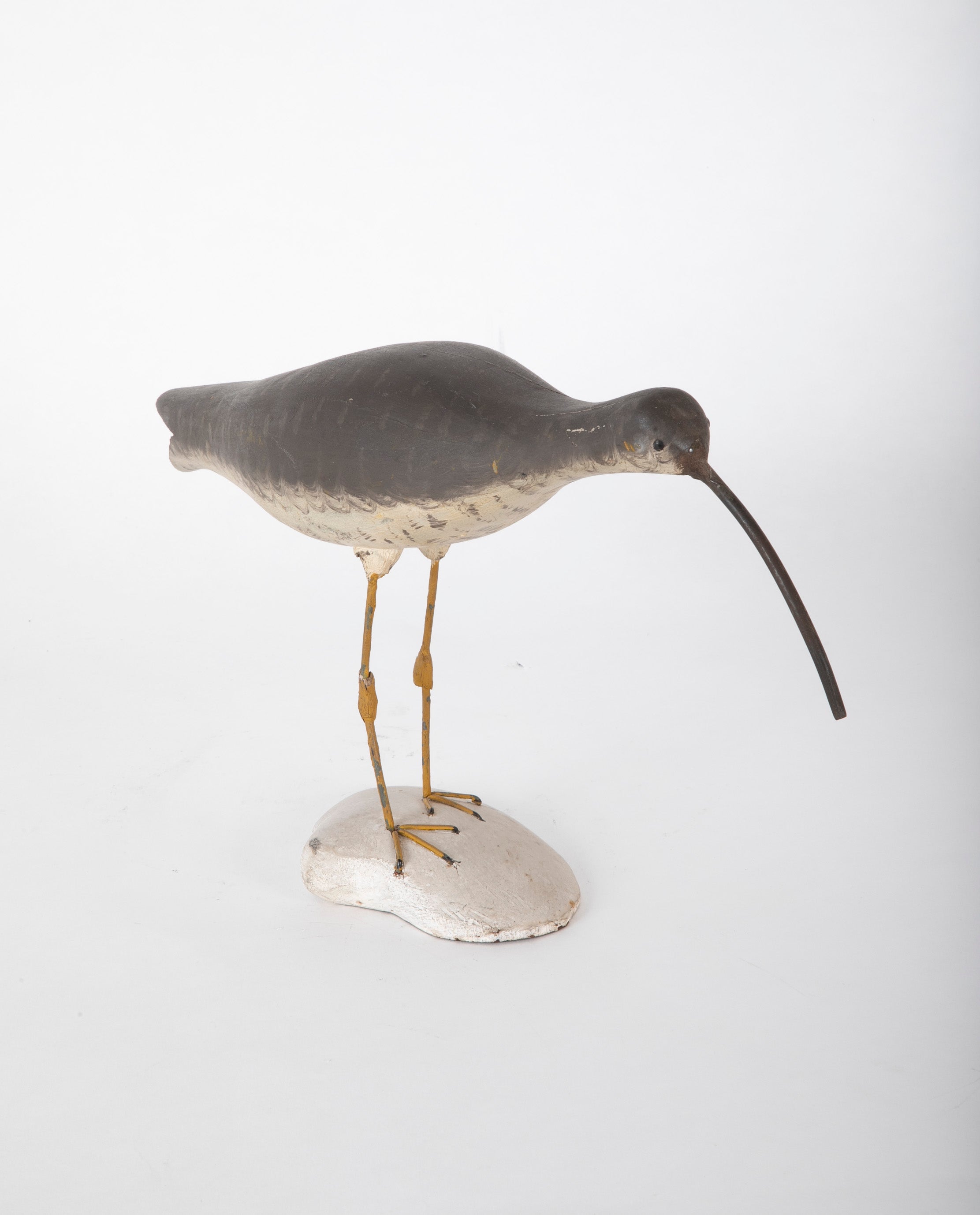 A Carved and Painted Wood Shore Bird with Nail Beak