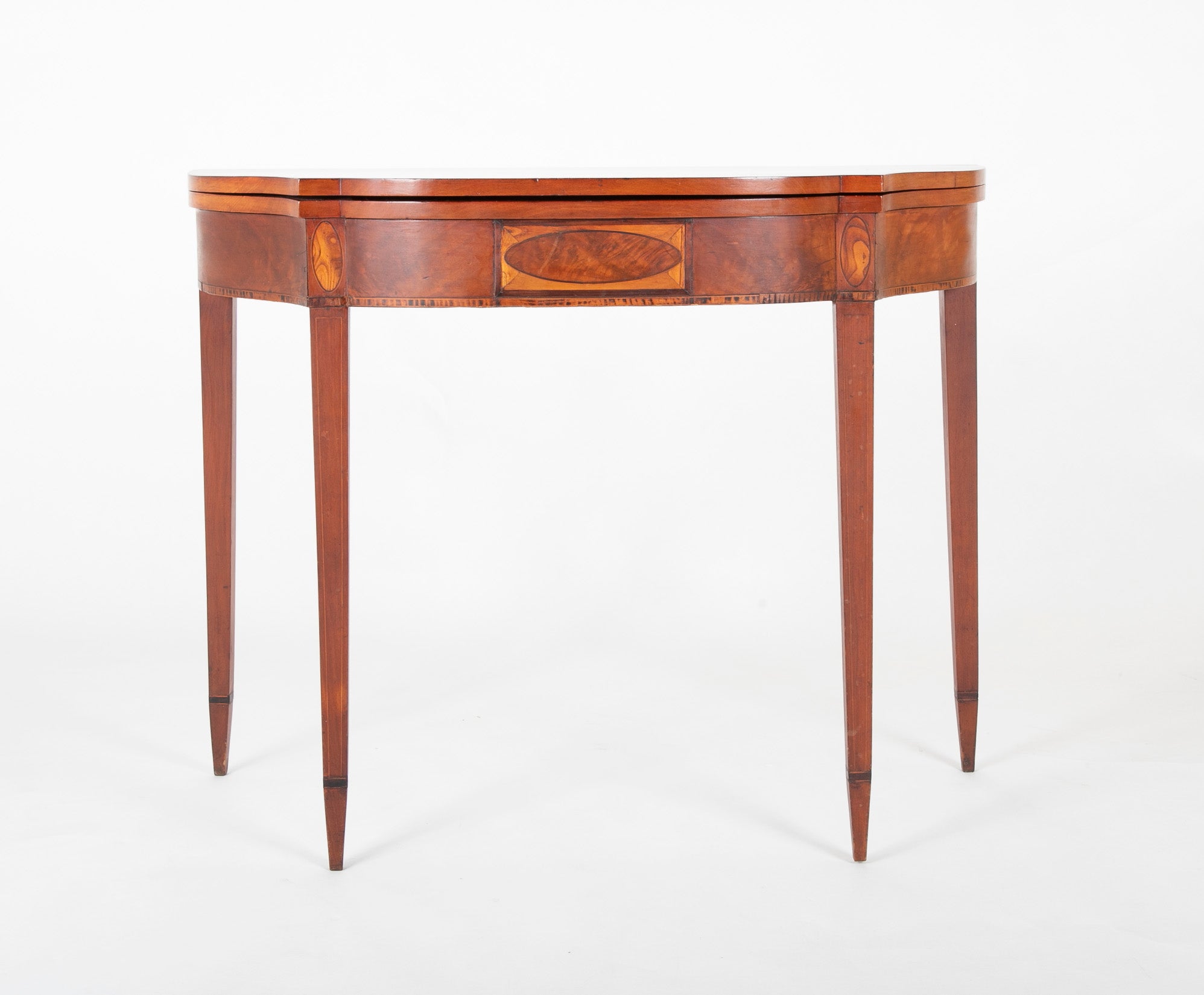 Boston Hepplewhite Cherry Card Table with Inlaid Woods