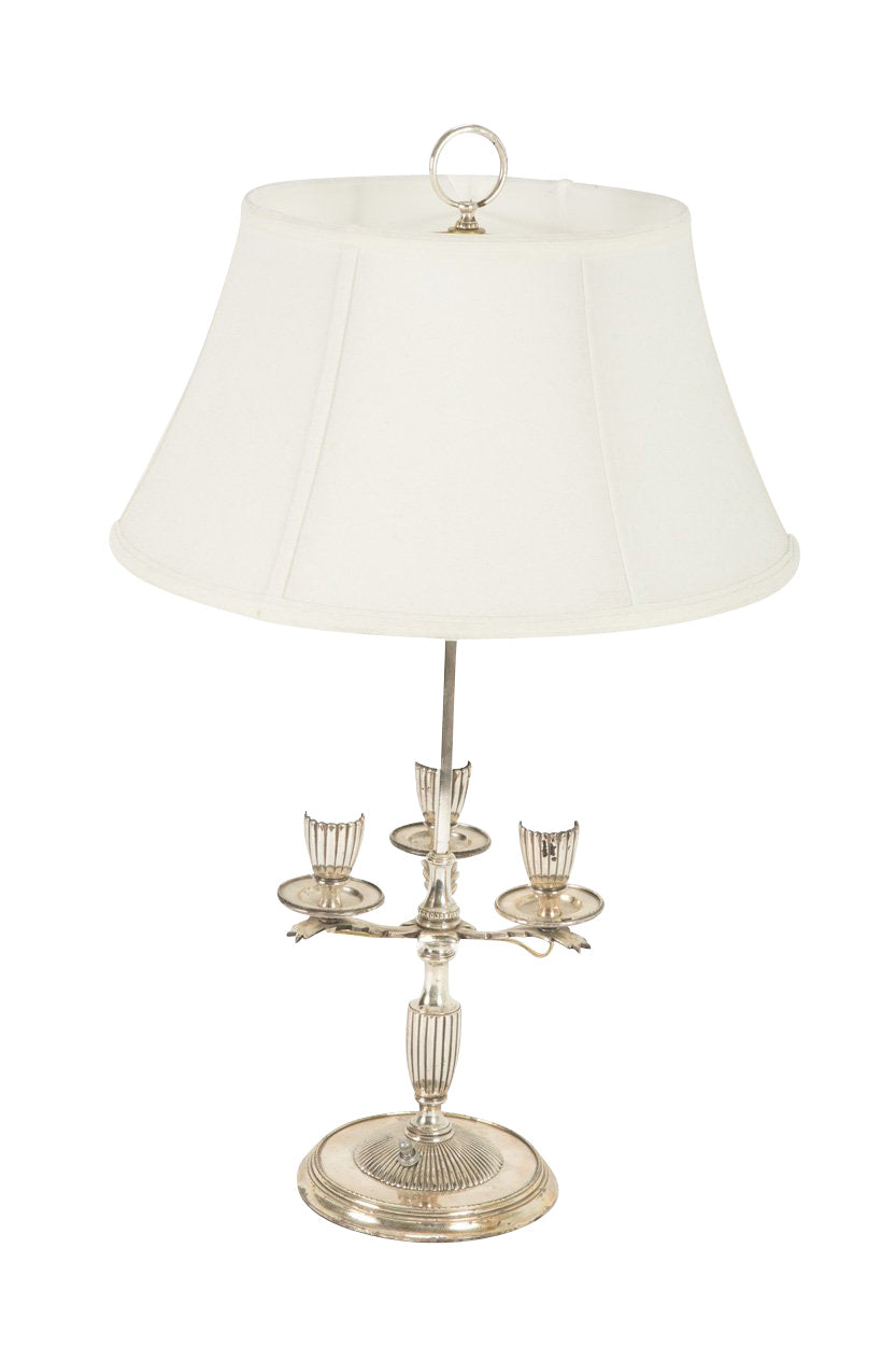 A Three Arm Silverplate Bouillotte Lamp