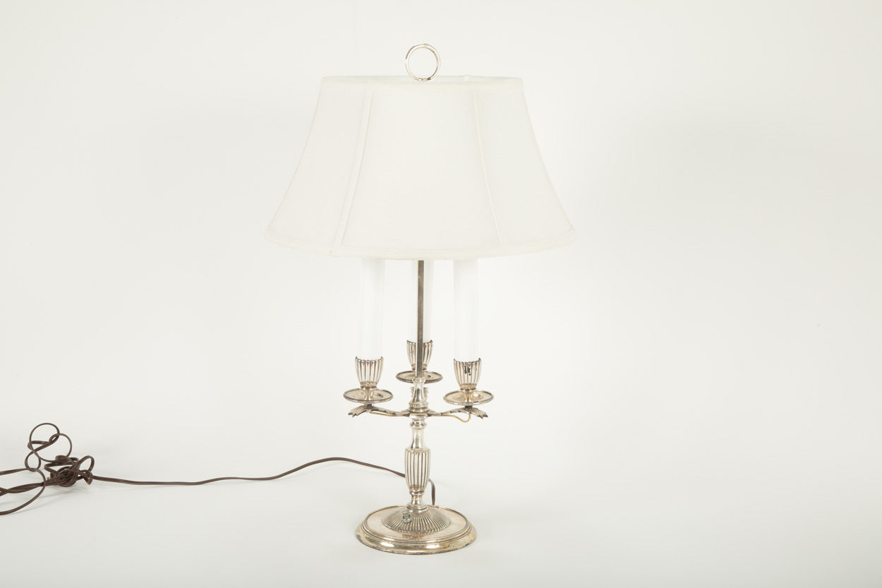 A Three Arm Silverplate Bouillotte Lamp